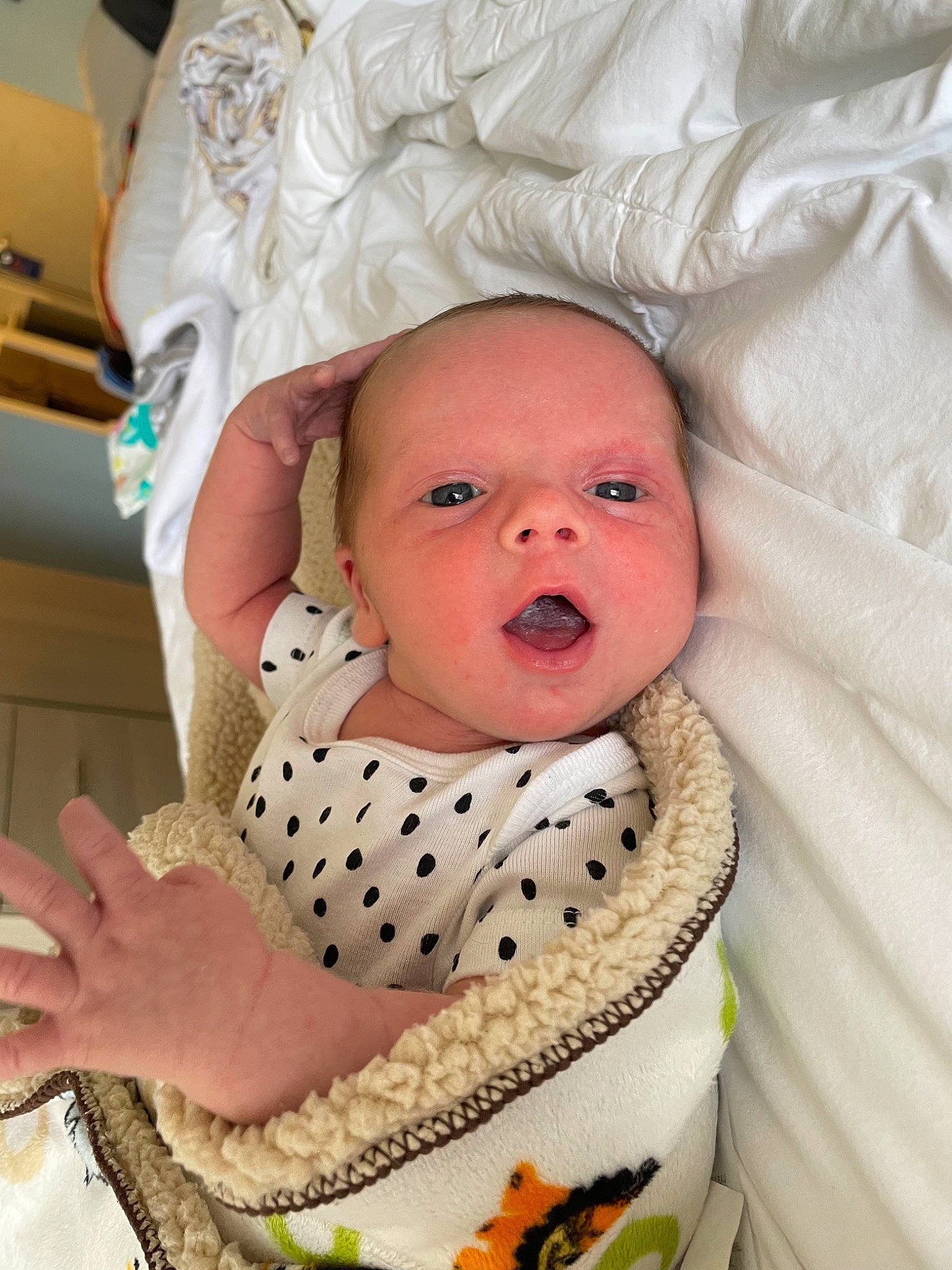 Greyson joined the competition — help win amazing prizes! baby, baby_safety, baby_sleeping, baby_toddler_clothing, cheek, chin, comfort, eye, face, finger, head, headgear, iris, mouth, nose, person, product, skin, sleeve, textile