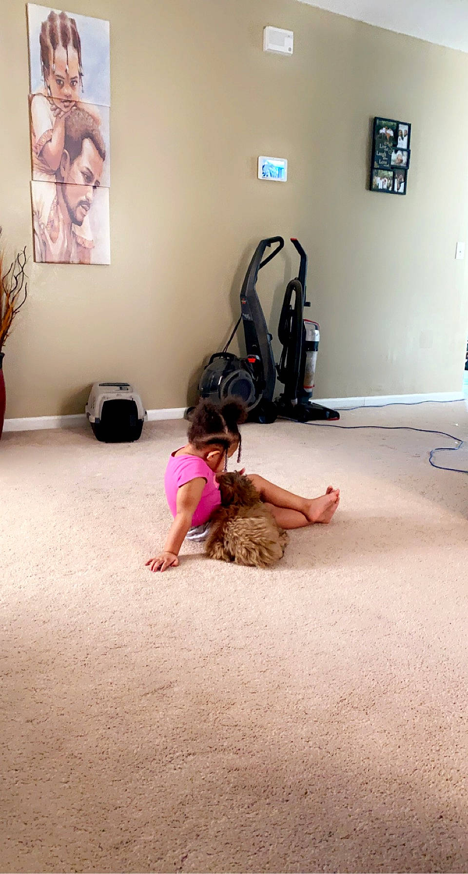 Ivy-camille is registered to the contest to win money with this photo: barefoot, carpet, comfort, floor, flooring, foot, fun, hardwood, human_leg, knee, leisure, magenta, person, physical_fitness, picture_frame, room, t_shirt, toddler, visual_arts, wood