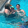 pool, water, man, woman, baby, swimming, hat, sunglasses, bikini, summer, outdoor, family, people, relaxation, fun, sunny, swimmer, splash, leisure, vacation