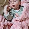 baby, blanket, child, comfort, cozy, cute, face, green_clothing, hand, indoors, infant, newborn, pacifier, peaceful, pink_blanket, portrait, resting, sleeping, soft_texture, wrapped