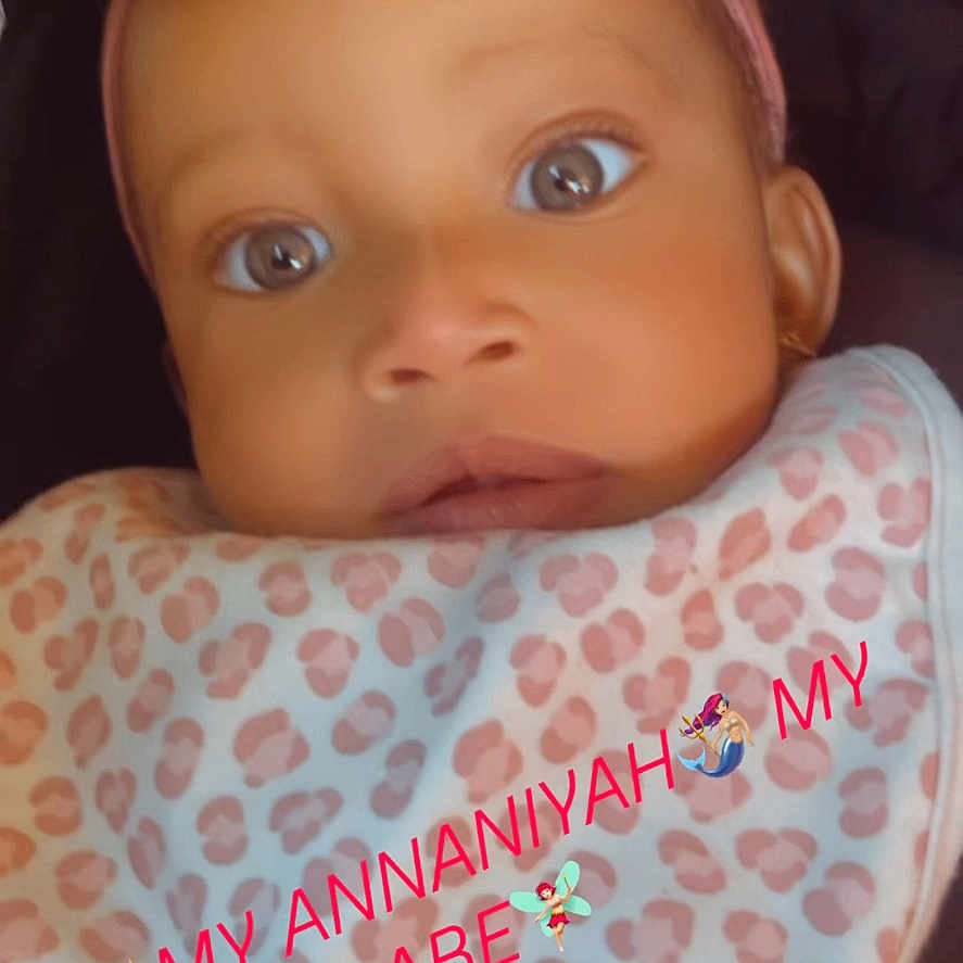 Annaniyah joined the competition — help win amazing prizes! app_interface, baby, bib, bow, child, closeup, clothing, cute, emoji, expression, eyes, face, headband, infant, leopard_print, pink, portrait, skin, text_overlay, young_child