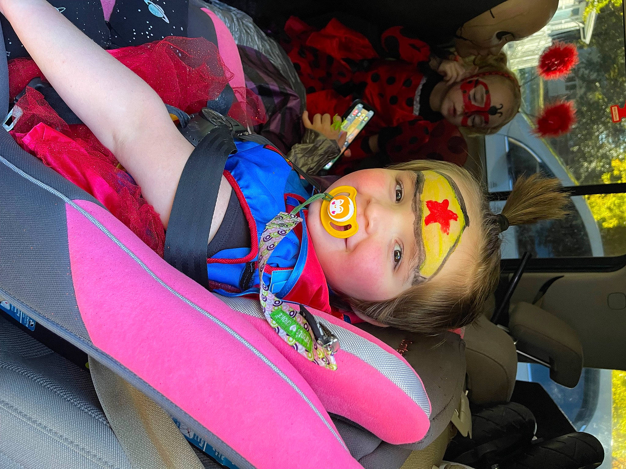 Emma joined the competition — help win amazing prizes! auto_part, automotive_design, automotive_exterior, carmine, costume, electric_blue, fashion_accessory, fictional_character, fun, hat, headwear, human_leg, leisure, magenta, mouth, pattern, person, pink, textile, thigh