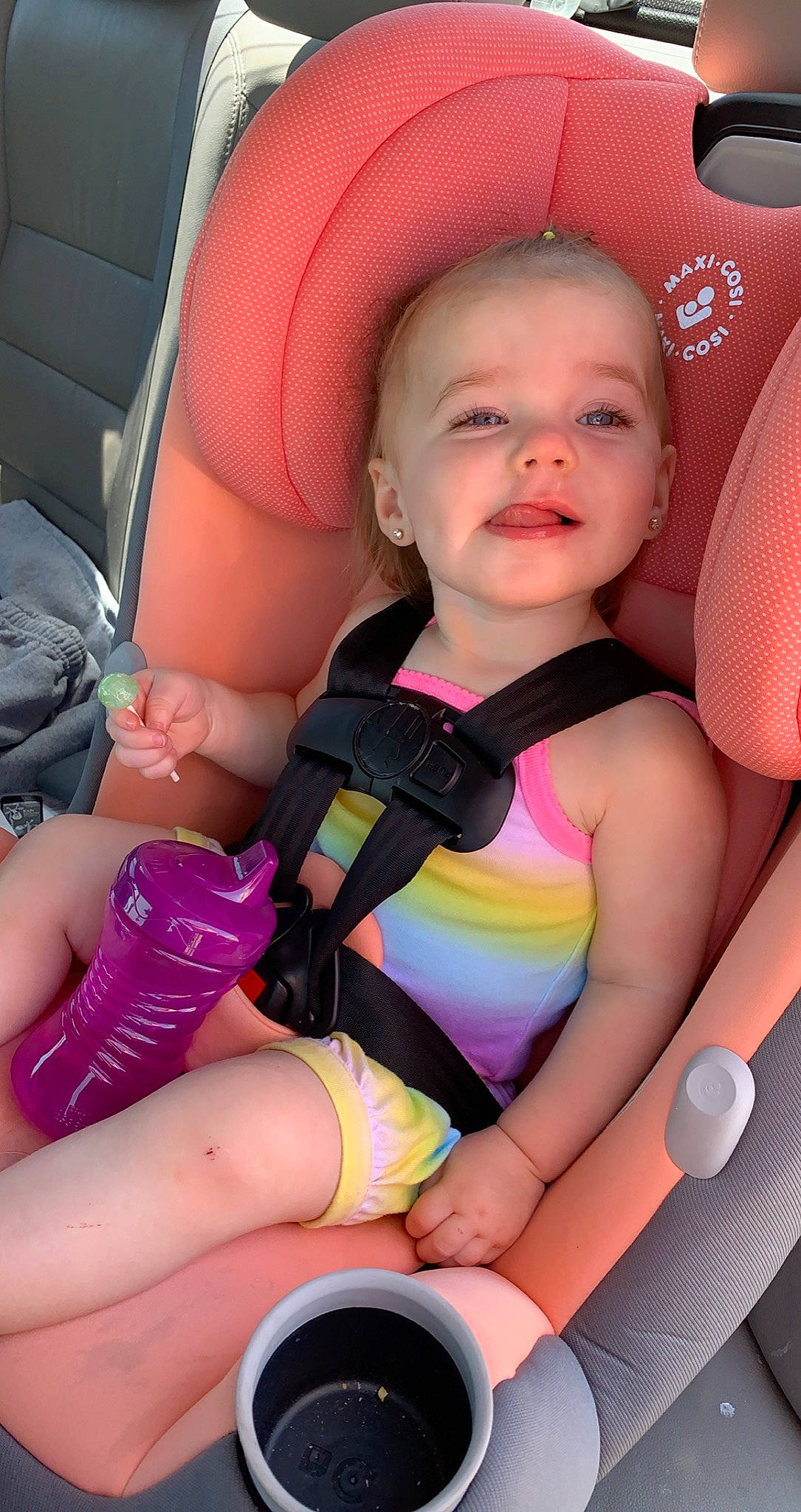 Kenzley joined the competition — help win amazing prizes! arm, automotive_design, baby, baby_carriage, baby_toddler_clothing, car_seat, child, comfort, finger, fun, leg, organ, person, pink, product, seat_belt, skin, smile, thigh, thumb