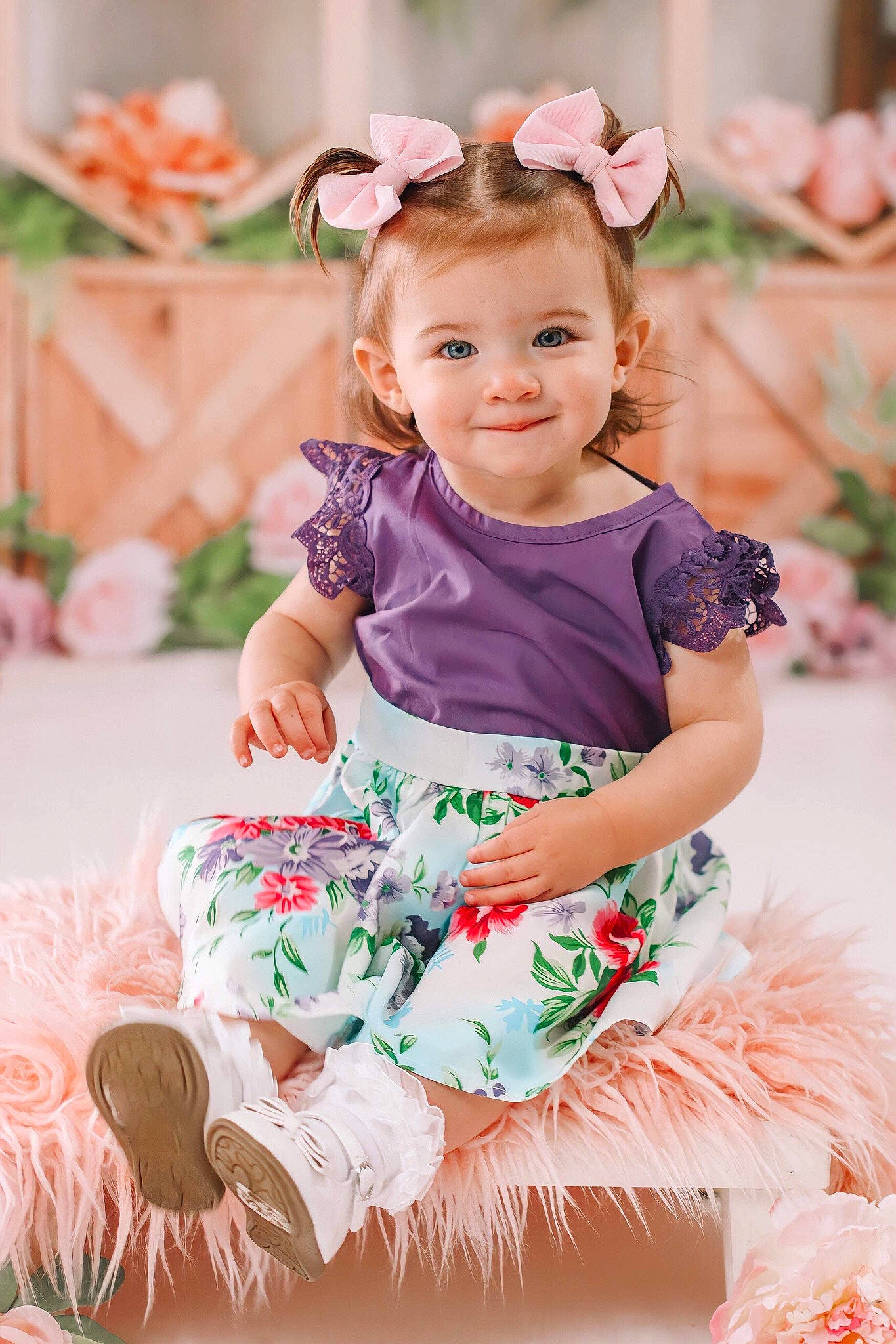 Harlee is registered to the contest to win money with this photo: baby, baby_toddler_clothing, child, dress, embellishment, event, fun, grass, happy, joy, magenta, pattern, peach, person, pink, plant, product, skin, sleeve, smile