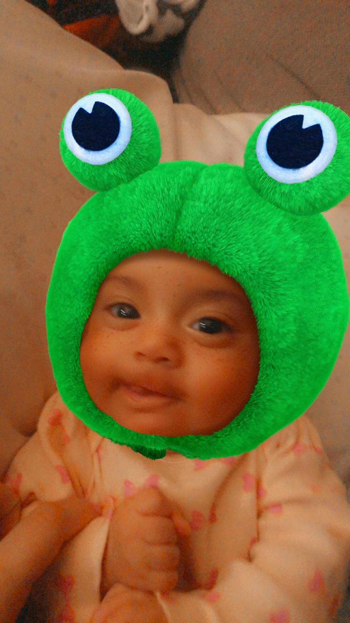 Luna joined the competition — help win amazing prizes! baby, baby_toddler_clothing, cap, cheek, child, costume_hat, finger, fun, grass, green, hand, happy, headgear, headwear, knit_cap, person, product, skin, smile, textile