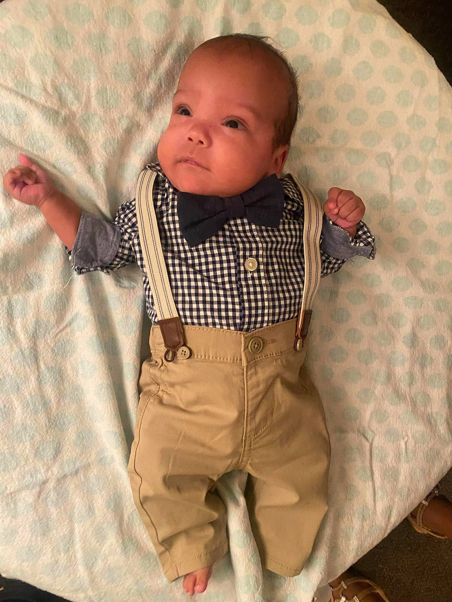 Miguel joined the competition — help win amazing prizes! baby, baby_products, baby_sleeping, baby_toddler_clothing, cheek, child, collar, comfort, dress_shirt, khaki_pants, linens, pattern, person, room, sitting, skin, sleeve, t_shirt, textile, toddler