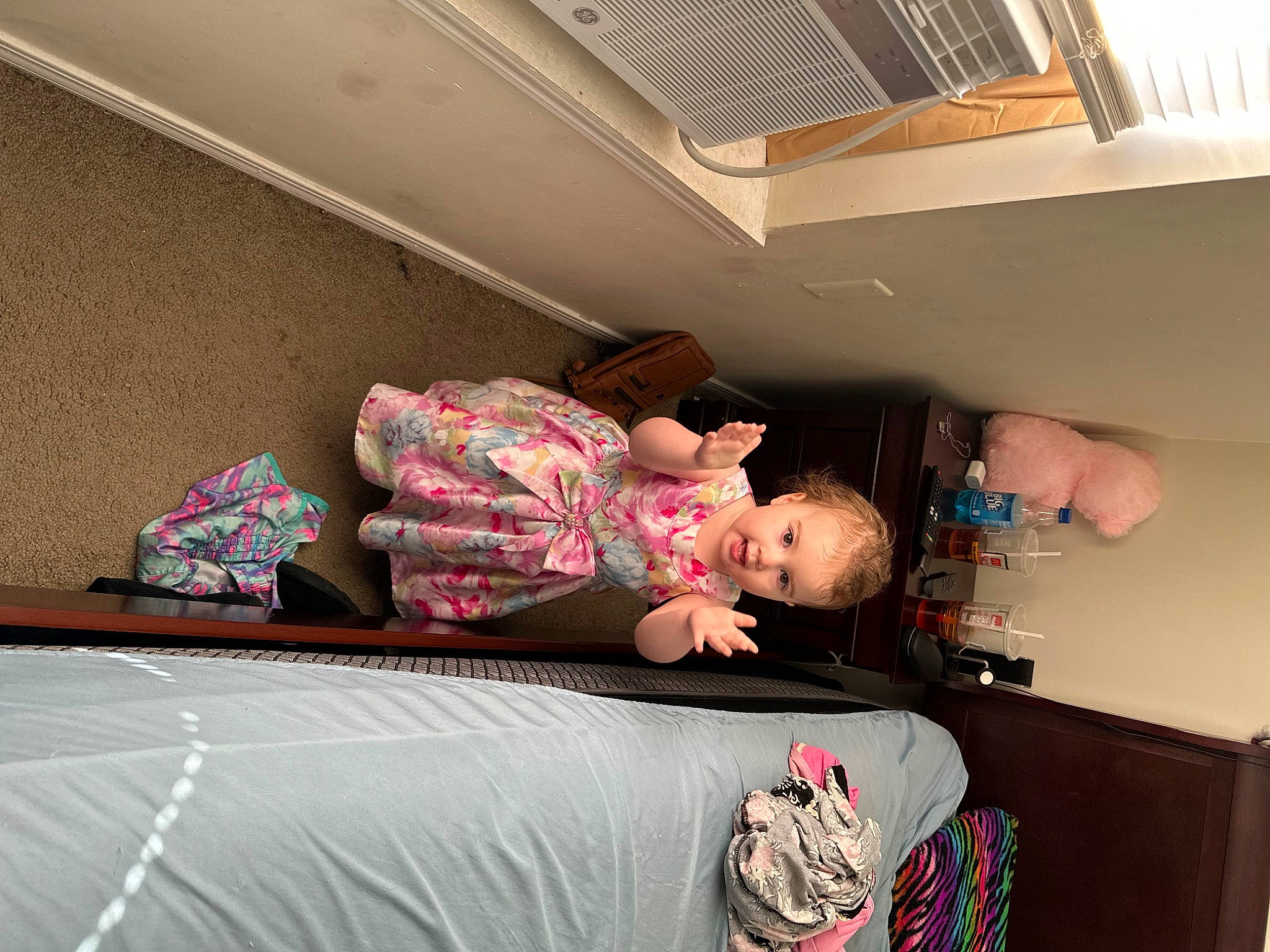 Alayna joined the competition — help win amazing prizes! bed, bed_frame, bedding, bedroom, comfort, couch, floor, flooring, fun, house, interior_design, leisure, linens, living_room, person, pillow, pink, room, textile, toddler