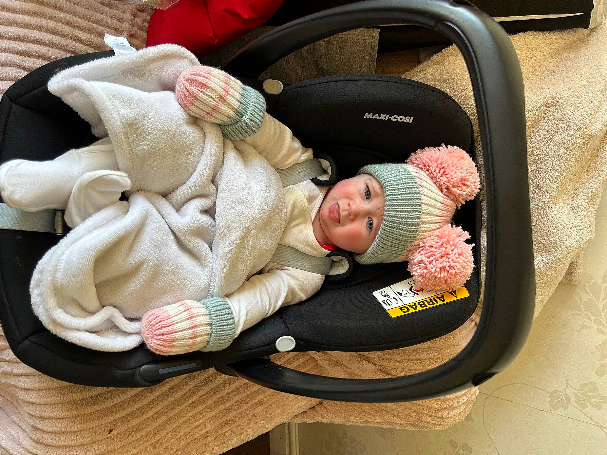 Elsie joined the competition — help win amazing prizes! auto_part, baby, baby_carriage, baby_in_car_seat, baby_products, baby_safety, baby_sleeping, baby_toddler_clothing, car_seat, child, comfort, headwear, lap, person, product, sitting, toddler, vehicle_door, wood