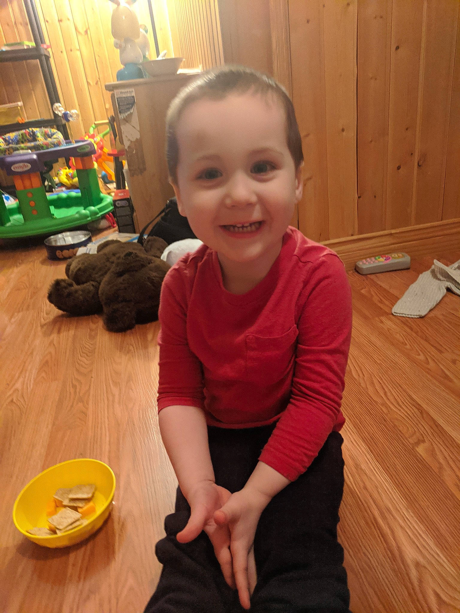 Holden is registered to the contest to win money with this photo: child, joy, person, play, sitting, standing, toddler, wood