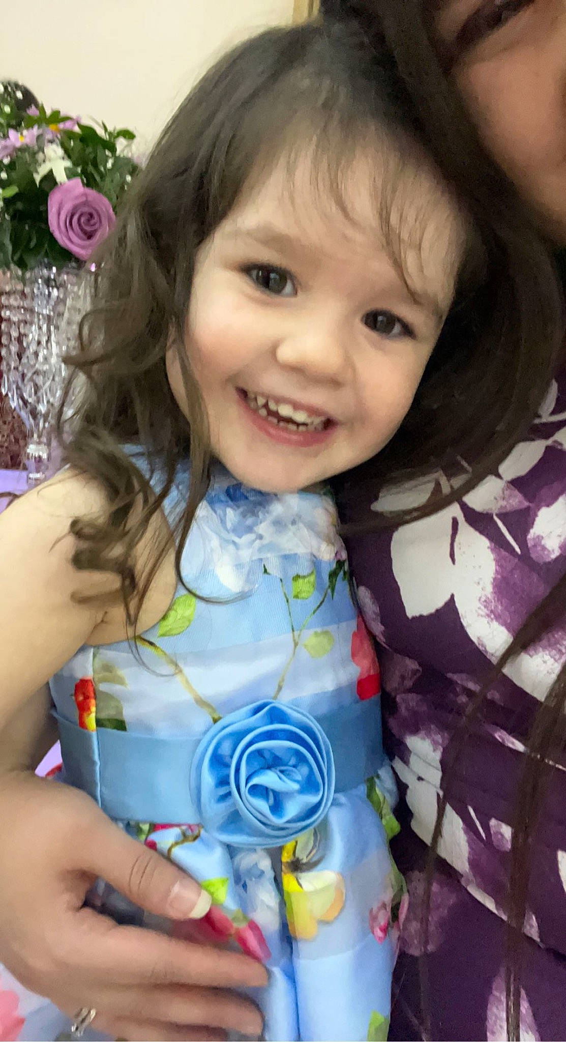 Aviana is registered to the contest to win money with this photo: baby_toddler_clothing, cheek, child, cool, electric_blue, eye, eyelash, face, facial_expression, fun, hairstyle, happy, head, iris, joy, person, pink, plant, rose, skin