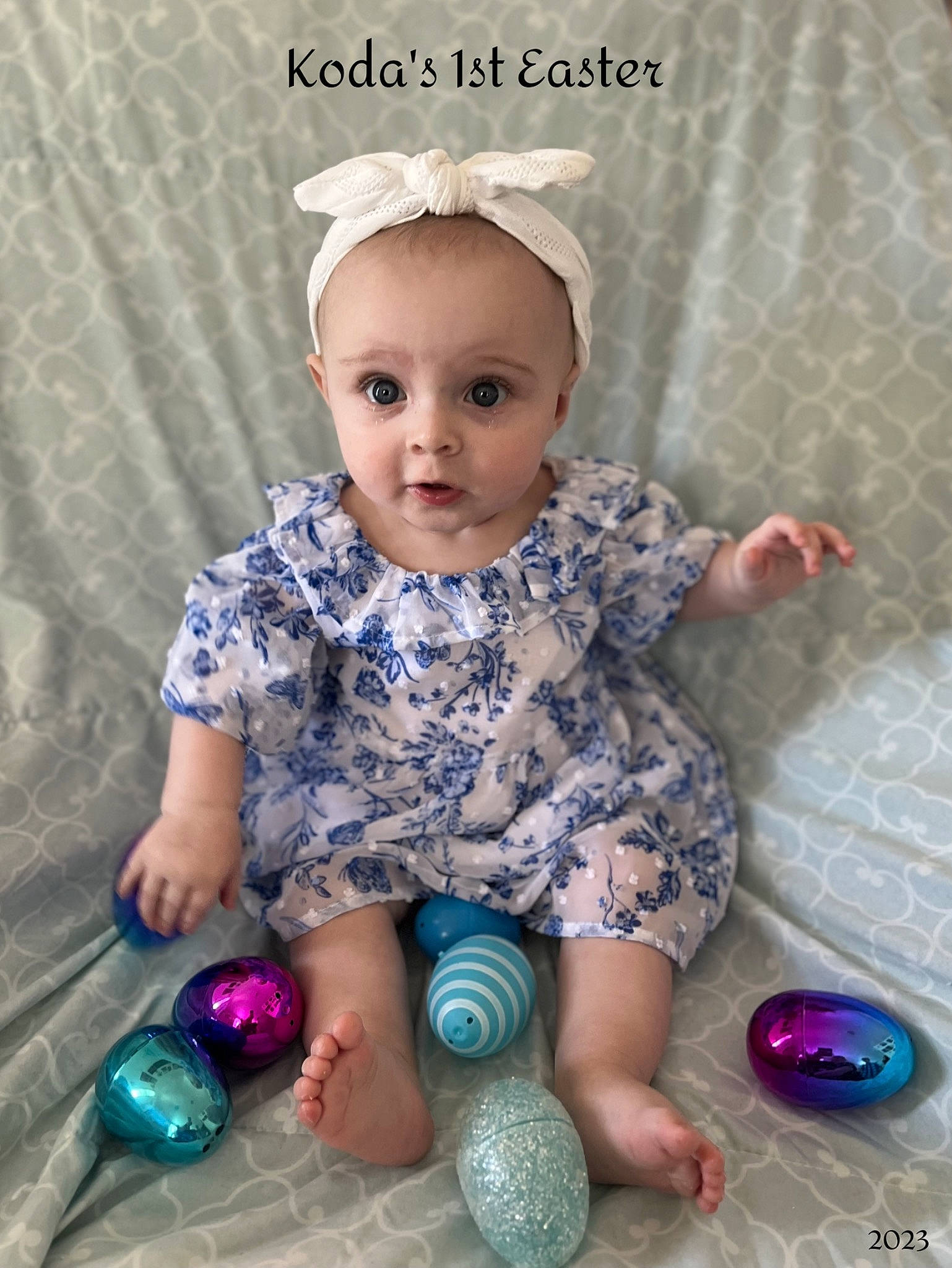 Koda joined the competition — help win amazing prizes! baby, baby_toddler_clothing, beauty, child, dress, electric_blue, eye, finger, fun, happy, pattern, people, person, pink, play, product, purple, sitting, skin, sleeve