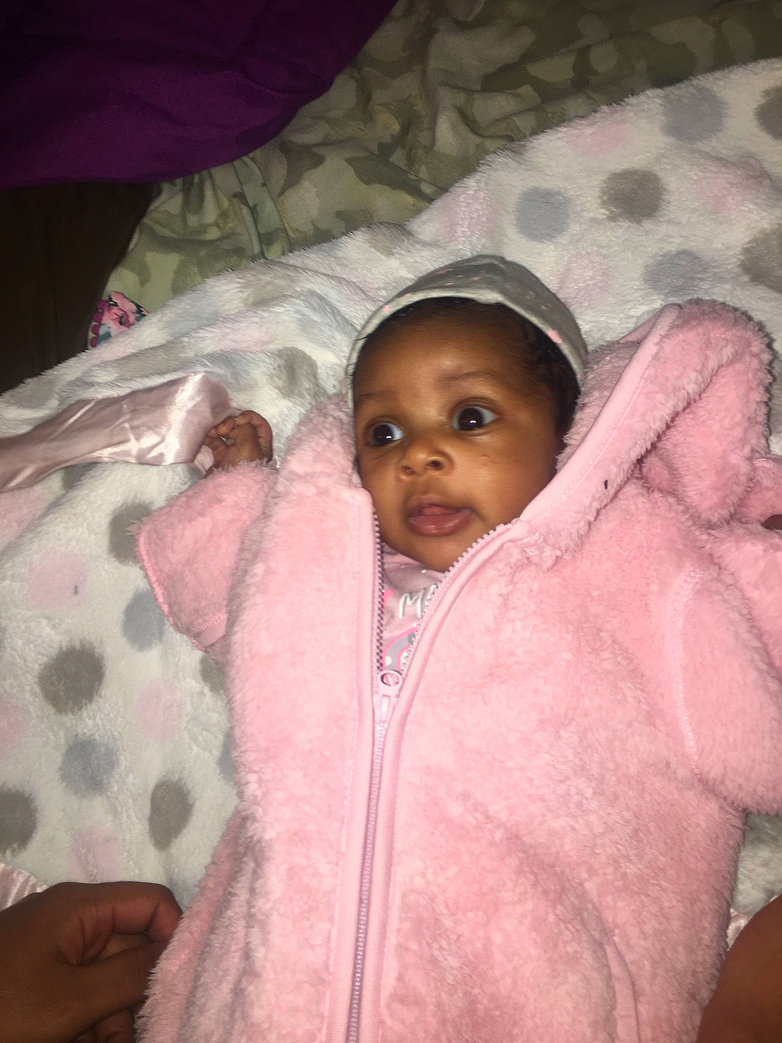 Jailee joined the competition — help win amazing prizes! baby, bedtime, birth, cheek, child, eye, face, head, linens, lip, mouth, person, pink, skin, smile, textile, toddler