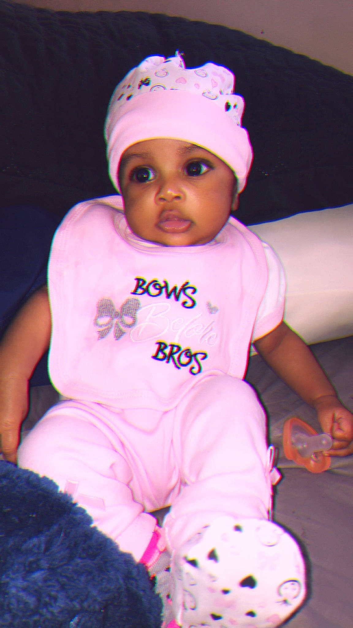 Jailee is registered to the contest to win money with this photo: baby, baby_products, baby_toddler_clothing, cheek, child, clothing, hair_accessory, headgear, headwear, lavender, lilac, person, pink, product, purple, skin, sleeve, smile, toddler, violet