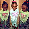 Aundrianna joined the competition — help win amazing prizes! child, girl, toddler, portrait, triptych, smiling, happy, standing, indoor, green_outfit, pink_bows, hair_bow, braided_hair, long_sleeves, pants, sneakers, wooden_door, marble_floor, fashion, face