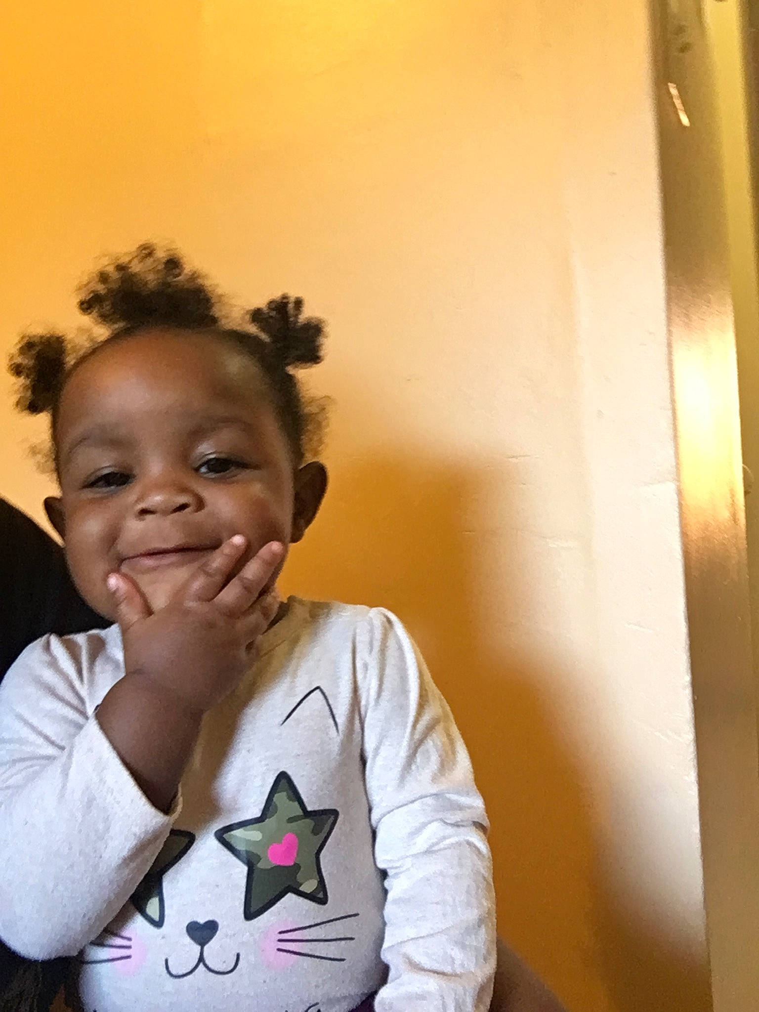 Zariyana is registered to the contest to win money with this photo: baby_toddler_clothing, cheek, child, chin, dress, ear, eyebrow, forehead, fun, gesture, happy, iris, neck, nose, person, shoulder, skin, sleeve, smile, t_shirt