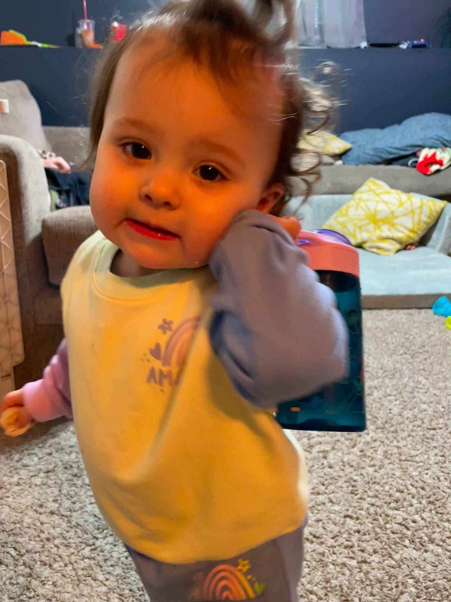 Josie joined the competition — help win amazing prizes! baby, baby_toddler_clothing, cheek, child, eye, flooring, fun, happy, head, iris, leisure, person, play, room, sitting, skin, sleeve, smile, t_shirt, toddler