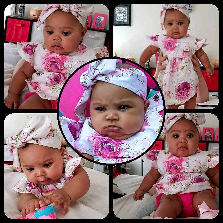 Sa'Riyah joined the competition — help win amazing prizes! art, baby, baby_toddler_clothing, cheek, child, collage, facial_expression, hair_accessory, head, headgear, headwear, magenta, person, photo_caption, photography, photomontage, pink, product, smile, toddler