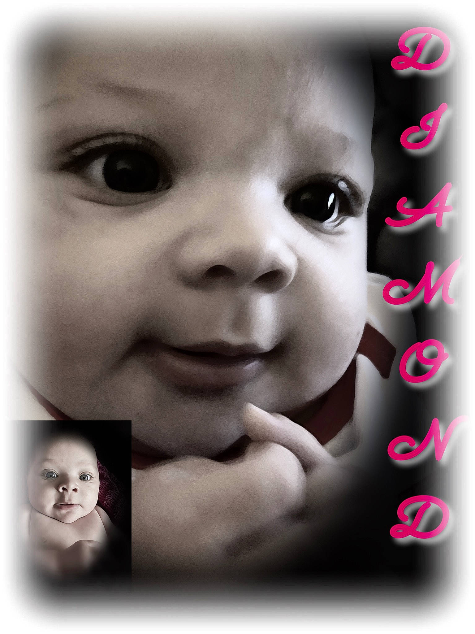 Diamond is registered to the contest to win money with this photo: baby, baby_toddler_clothing, cheek, child, eyebrow, eyelash, facial_expression, felidae, iris, lip, muroidea, organ, person, pink, polka_dot, portrait_photography, rodent, skin, small_to_medium_sized_cats, snout