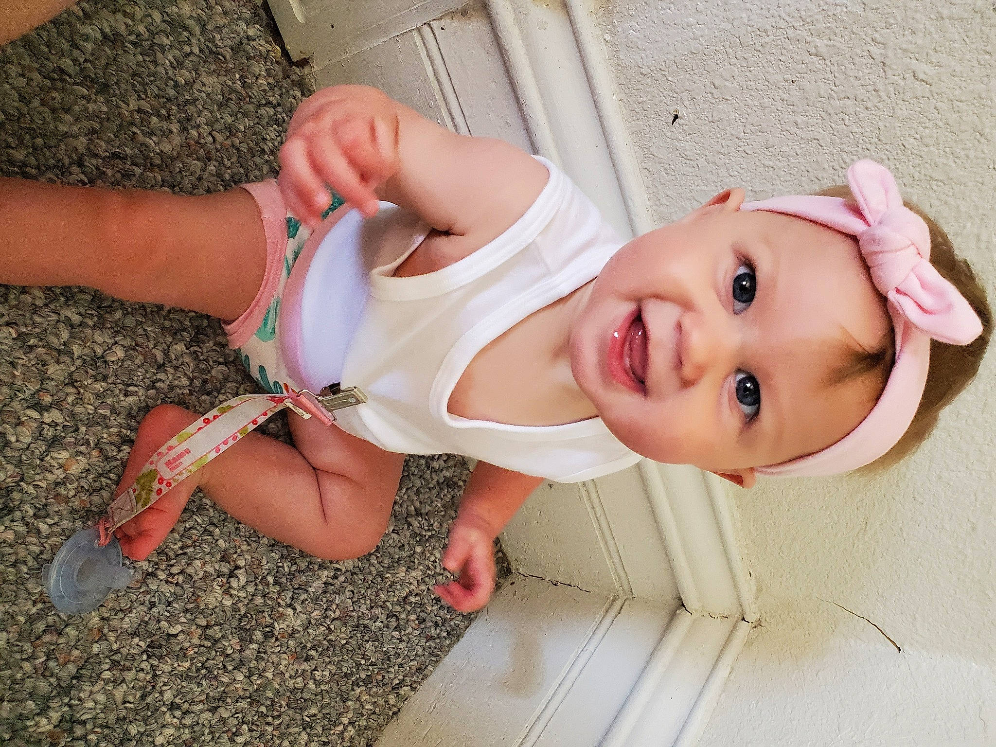 Lacey-mae joined the competition — help win amazing prizes! baby, beauty, child, ear, fun, hand, head, headgear, headwear, leg, person, pink, skin, smile, toddler