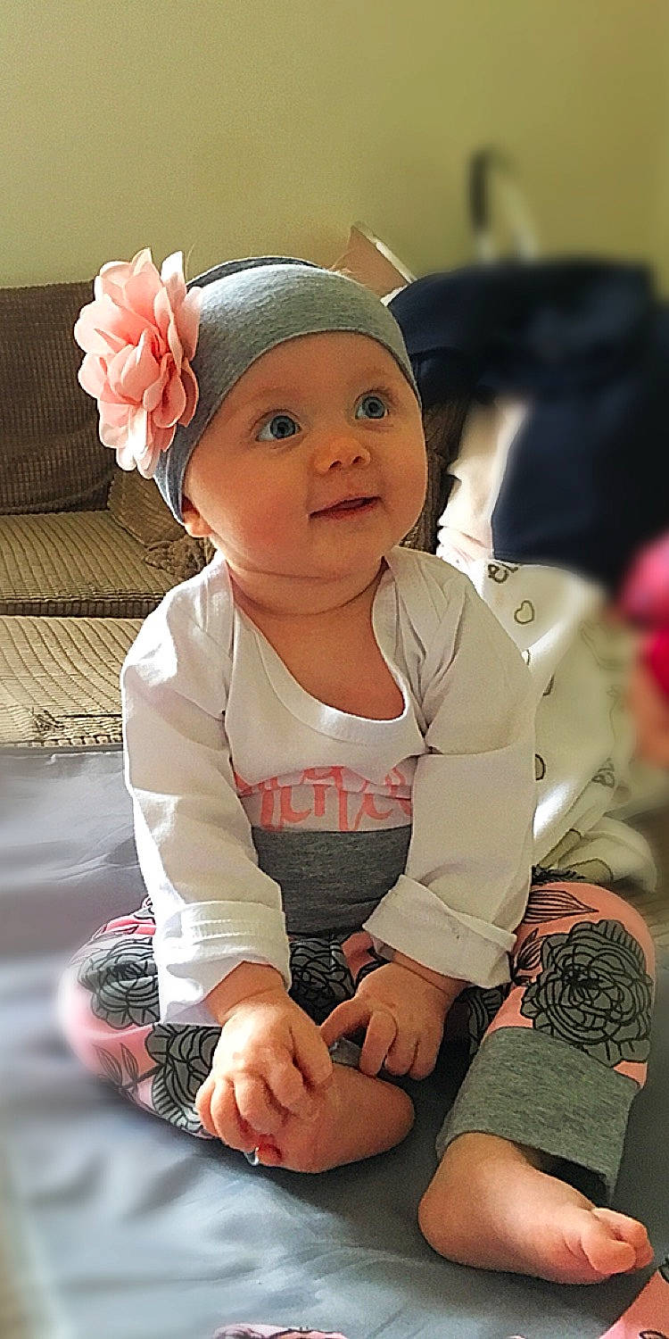 Grace Rose joined the competition — help win amazing prizes! arm, baby, cheek, child, child_model, finger, hair_accessory, hand, headband, headgear, person, pink, sitting, skin, sleeve, smile, toddler