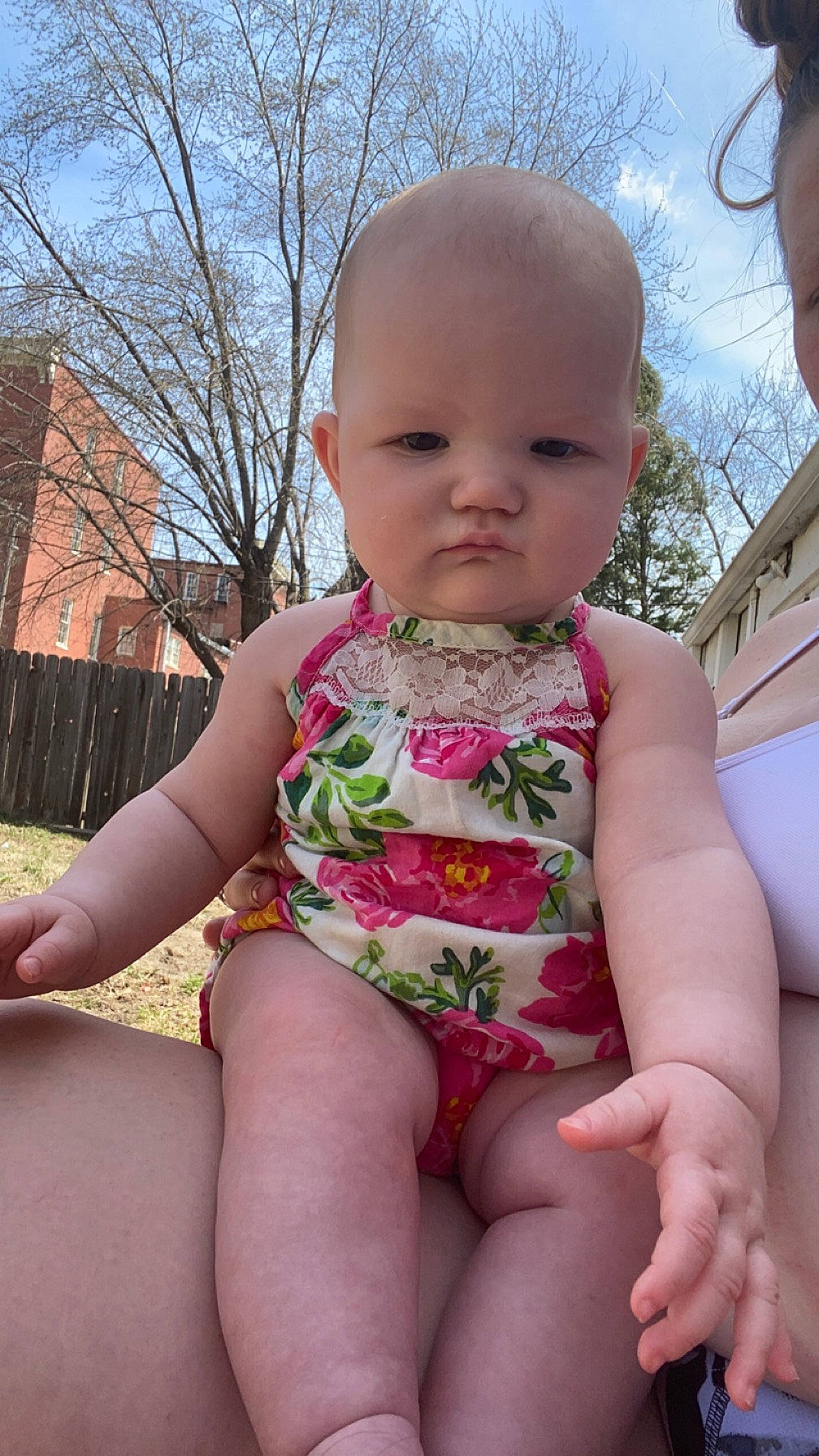Everleigh joined the competition — help win amazing prizes! baby_toddler_clothing, cheek, eye, facial_expression, finger, grass, hairstyle, head, leg, lip, mouth, muscle, person, pink, plant, shoulder, skin, sky, standing, thigh
