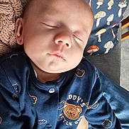 Isaac is registered to the contest to win money with this photo: baby, sleeping, blue_outfit, bear_pattern, blanket, pillow, mushroom_pattern, infant, peaceful, face, head, child, soft_texture, resting, indoors, couch, closeup, cute, cozy, portrait