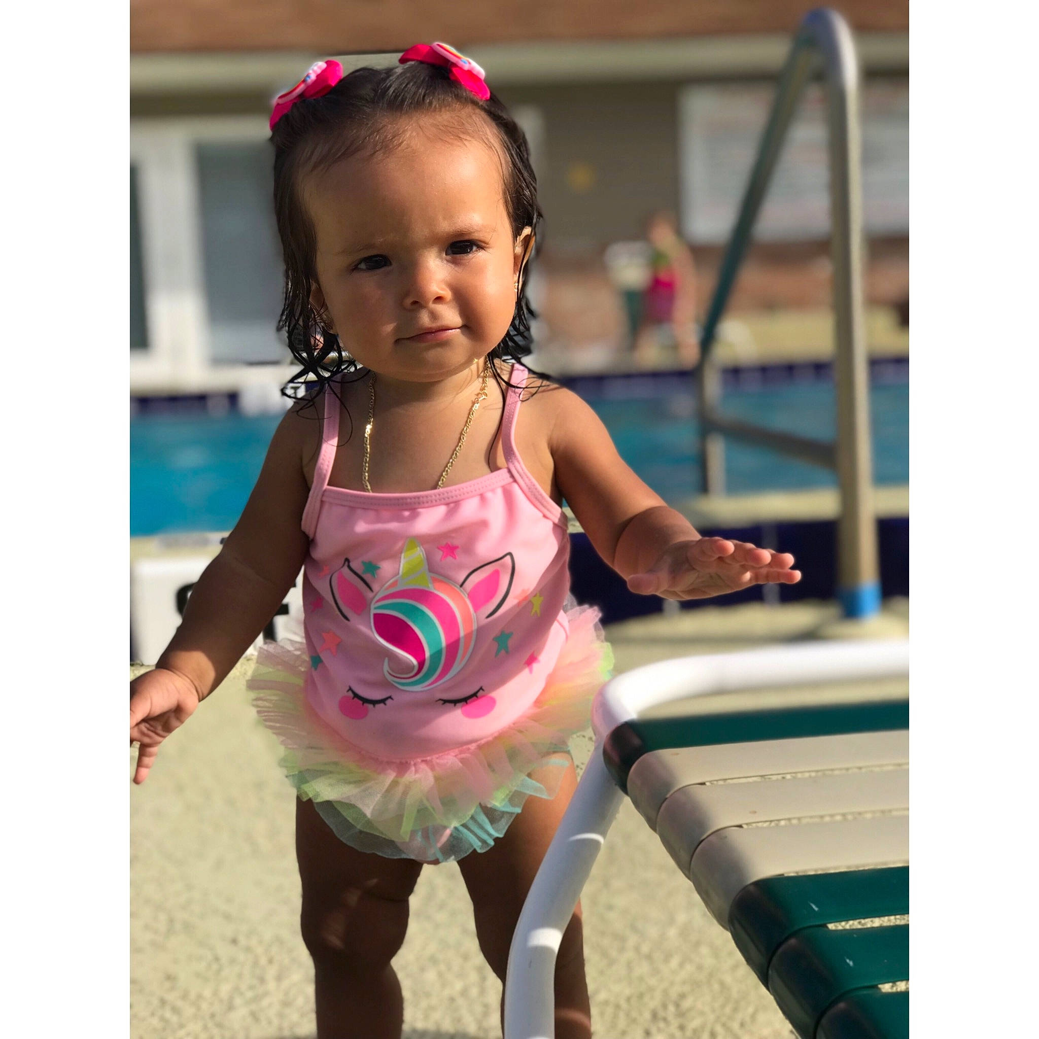 Analia is registered to the contest to win money with this photo: baby, baby_toddler_clothing, child, child_model, clothing, dress, maillot, one_piece_swimsuit, person, pink, play, sportswear, summer, swimwear, toddler
