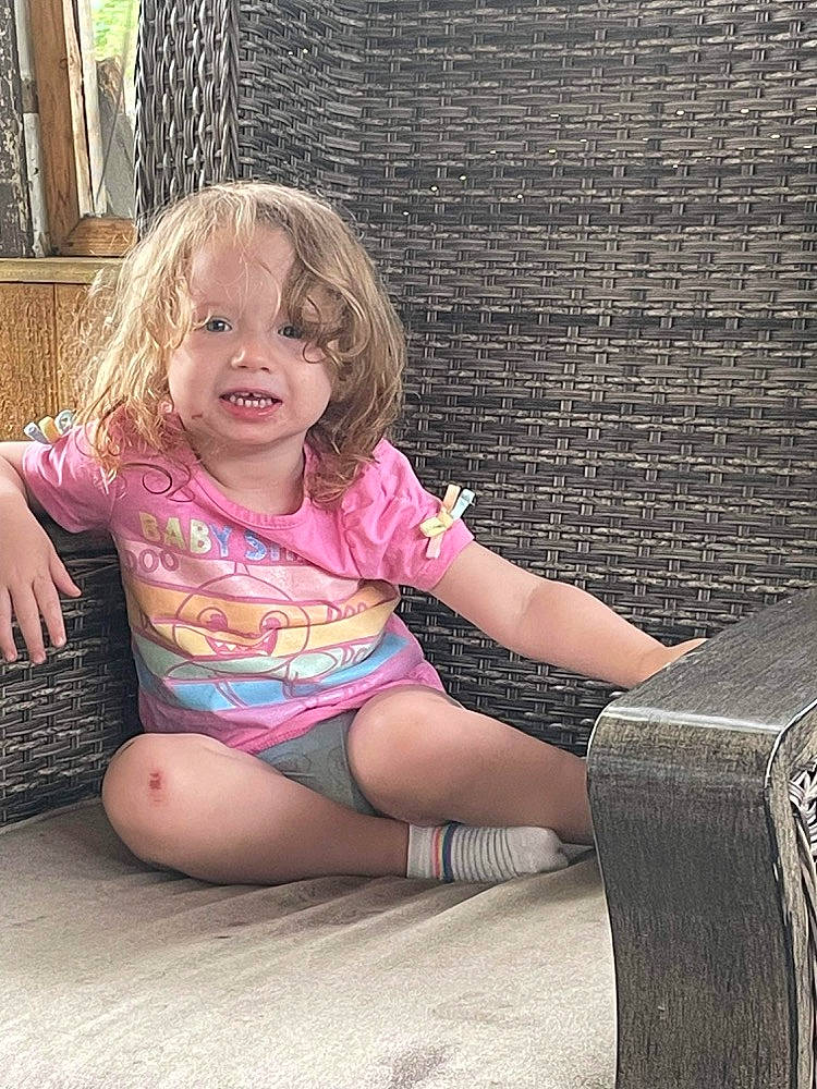 Kenzlee joined the competition — help win amazing prizes! baby_toddler_clothing, blond, child, foot, fun, grass, happy, human_leg, knee, lap, leisure, magenta, person, play, shorts, sitting, standing, t_shirt, thigh, toddler