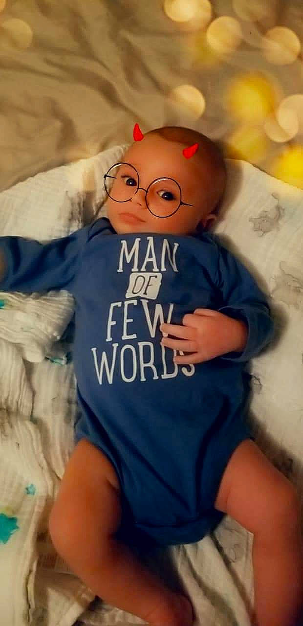 Keaton joined the competition — help win amazing prizes! arm, baby, baby_products, baby_toddler_clothing, bedtime, blue, cheek, child, cool, finger, glasses, person, product, smile, toddler