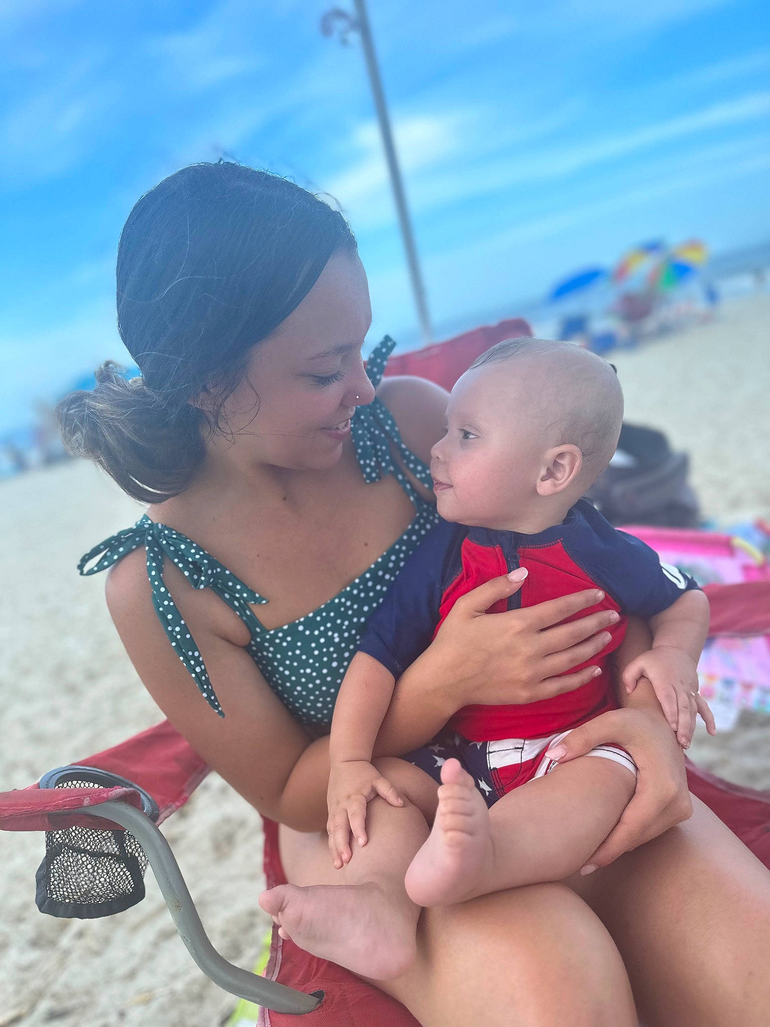 Michael joined the competition — help win amazing prizes! baby, beach, brassiere, child, face, fun, happy, hat, human_body, leg, leisure, people_in_nature, people_on_beach, person, skin, sky, summer, swimwear, thigh, toddler