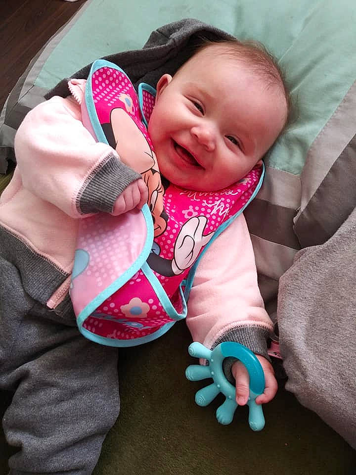 Alana is registered to the contest to win money with this photo: baby, baby_toddler_clothing, beauty, cheek, child, joy, person, pink, play, skin, smile, toddler