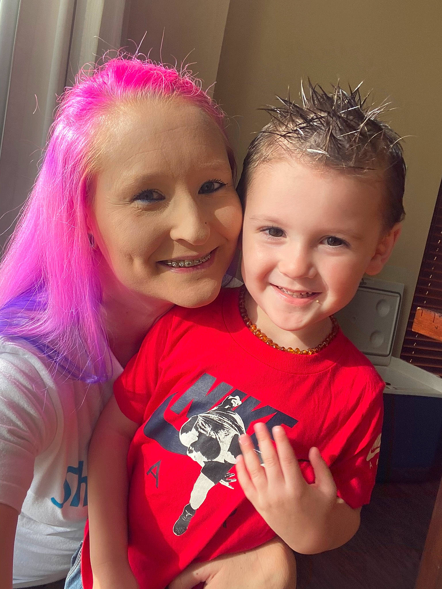 Tanner joined the competition — help win amazing prizes! cool, eye, eyebrow, facial_expression, flash_photography, gesture, hairstyle, happy, head, interaction, iris, joy, lip, mammal, muscle, organ, person, pink, shoulder, skin