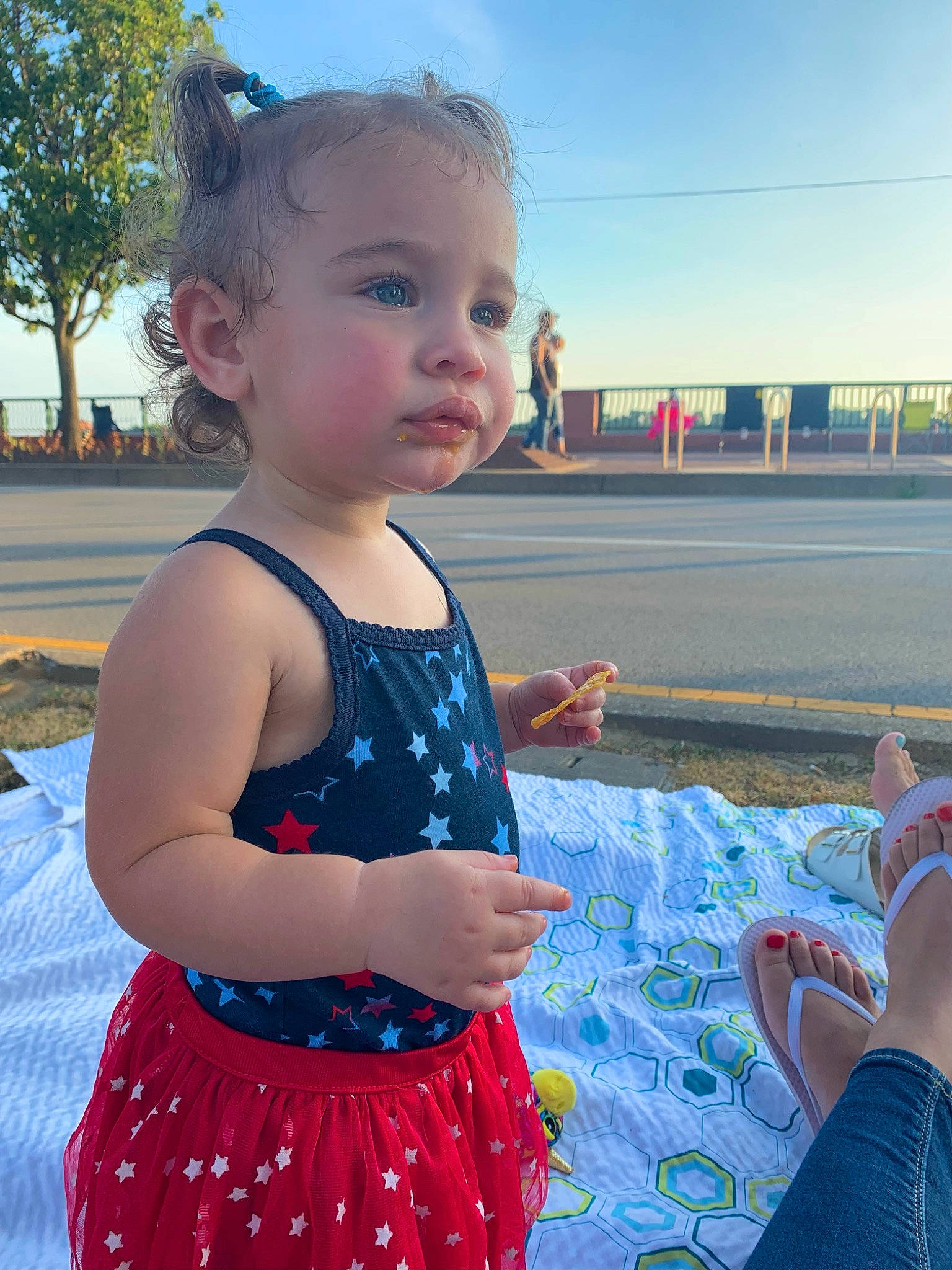 Liberty is registered to the contest to win money with this photo: azure, baby, baby_toddler_clothing, blue, electric_blue, facial_expression, fashion, fun, grass, hairstyle, happy, iris, leisure, person, photograph, plant, recreation, skin, sky, summer