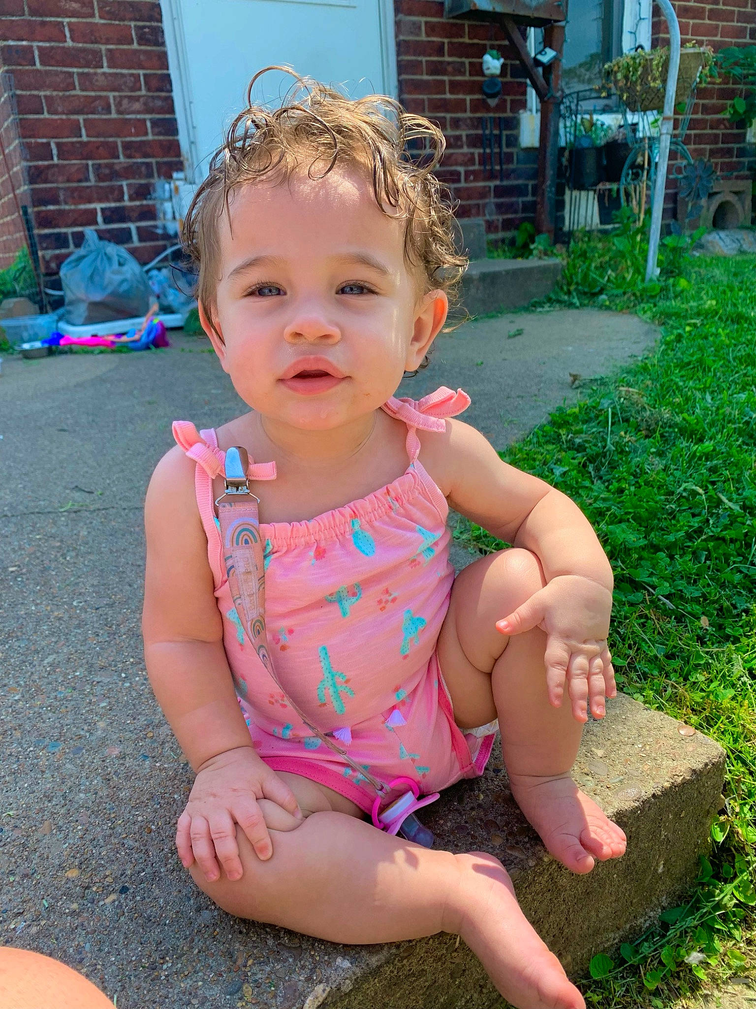 Liberty joined the competition — help win amazing prizes! baby, baby_toddler_clothing, cheek, child, facial_expression, foot, fun, grass, happy, head, human_leg, leisure, people, person, pink, recreation, sitting, skin, summer, thigh