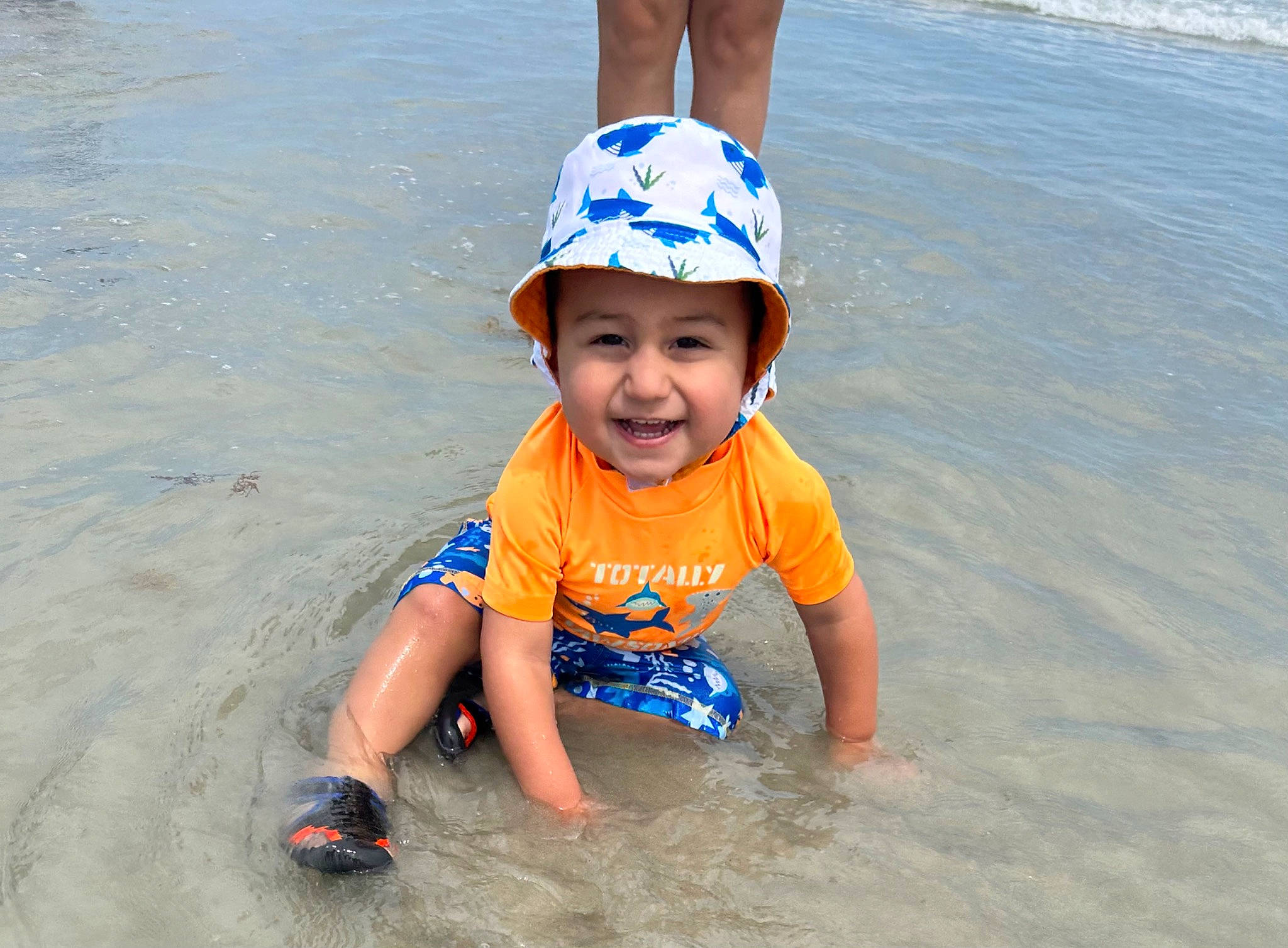 Bryce joined the competition — help win amazing prizes! azure, baby_toddler_clothing, beach, body_of_water, cool, electric_blue, fun, happy, headwear, joy, leisure, people_in_nature, people_on_beach, person, personal_protective_equipment, recreation, sand, smile, summer, t_shirt