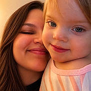 Sayler is registered to the contest to win money with this photo: affection, casual_clothing, child, close_up, cute, eyes, face, family, hair, happy, head, indoor, love, person, portrait, skin, smile, toddler, warm_light, woman