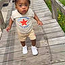 toddler, child, baby, standing, outdoors, wooden_ramp, boardwalk, portrait, face, wide_eyed, pigtails, curly_hair, t_shirt, shorts, sneakers, flowers, grass, house, daylight, converse