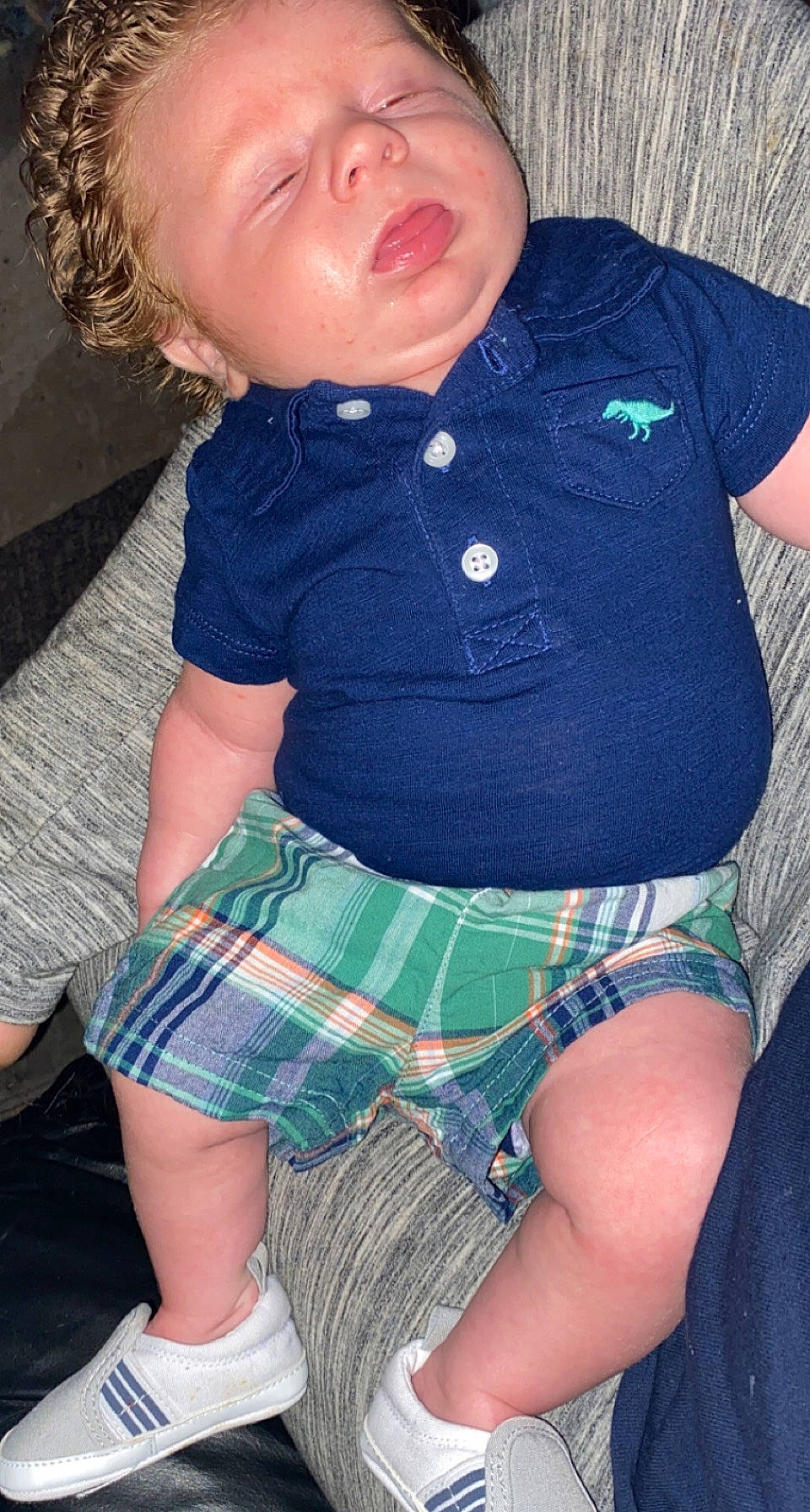 Benton joined the competition — help win amazing prizes! baby_toddler_clothing, blue, chest, elbow, green, human_leg, joint, knee, leg, pattern, person, plaid, skin, sleeve, t_shirt, tartan, textile, thigh, toddler, trunk