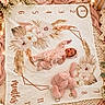 newborn, baby, infant, lying_down, portrait, milestone_blanket, floral, flowers, pink, headband, onesie, plush_toy, bunny, nursery, cozy, blanket, macro_photography, decorative, indoor, sleeping