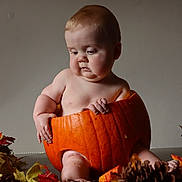 Jack is registered to the contest to win money with this photo: autumn, baby, child, curious, cute, decor, fall_leaves, festive, harvest, holiday, indoor, natural_light, orange, pinecones, plump, portrait, pumpkin, seasonal, sitting, skin