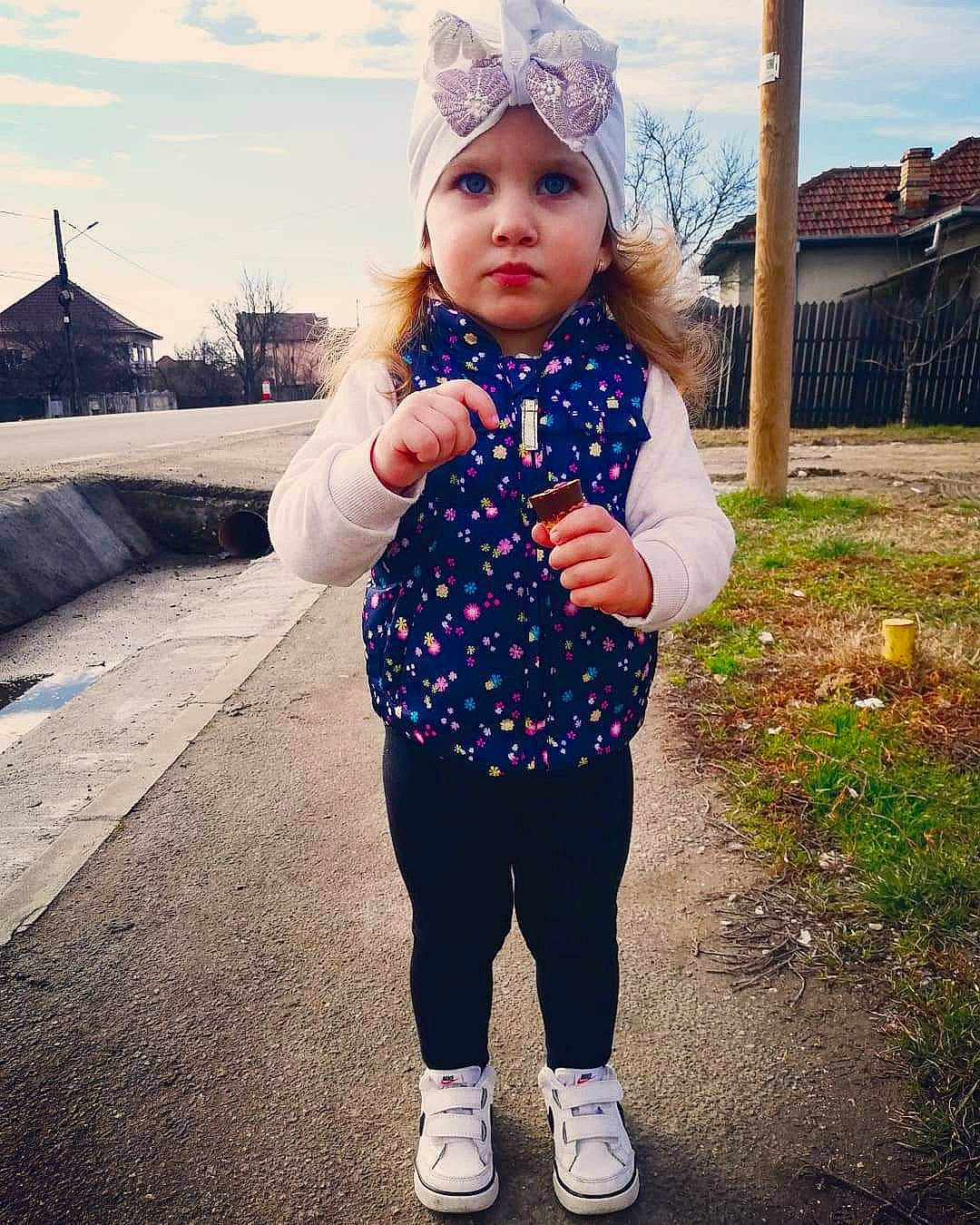 Rebeca joined the competition — help win amazing prizes! baby, baby_toddler_clothing, blond, child, cloud, cool, denim, electric_blue, fashion_accessory, flash_photography, fun, gesture, grass, happy, headwear, pattern, person, shoulder, sky, sleeve