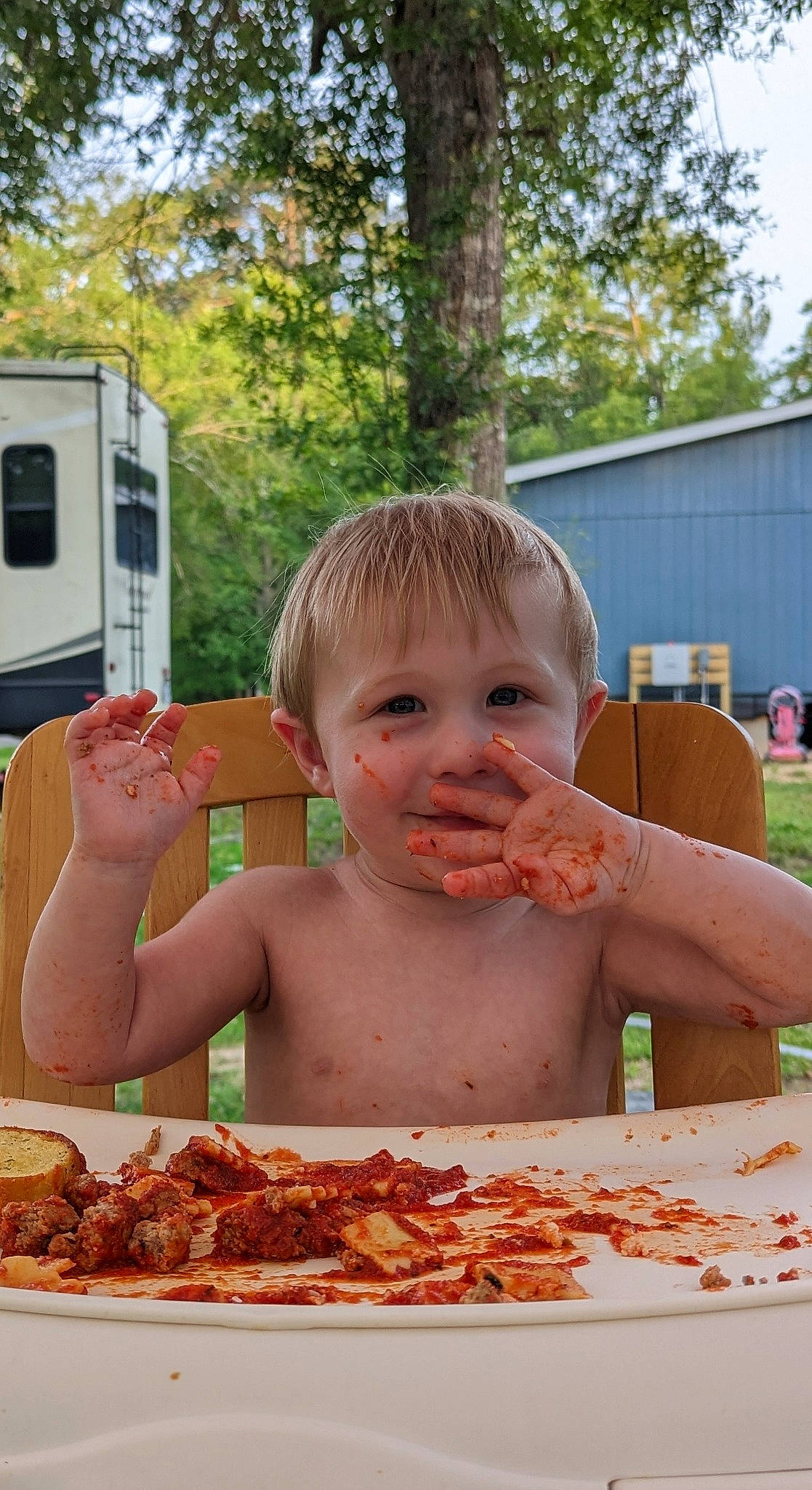 Ollie joined the competition — help win amazing prizes! baby, child, comfort_food, cuisine, eating, finger, flesh, food, fun, grass, leisure, muscle, person, plant, recreation, soil, summer, toddler, tree, vacation