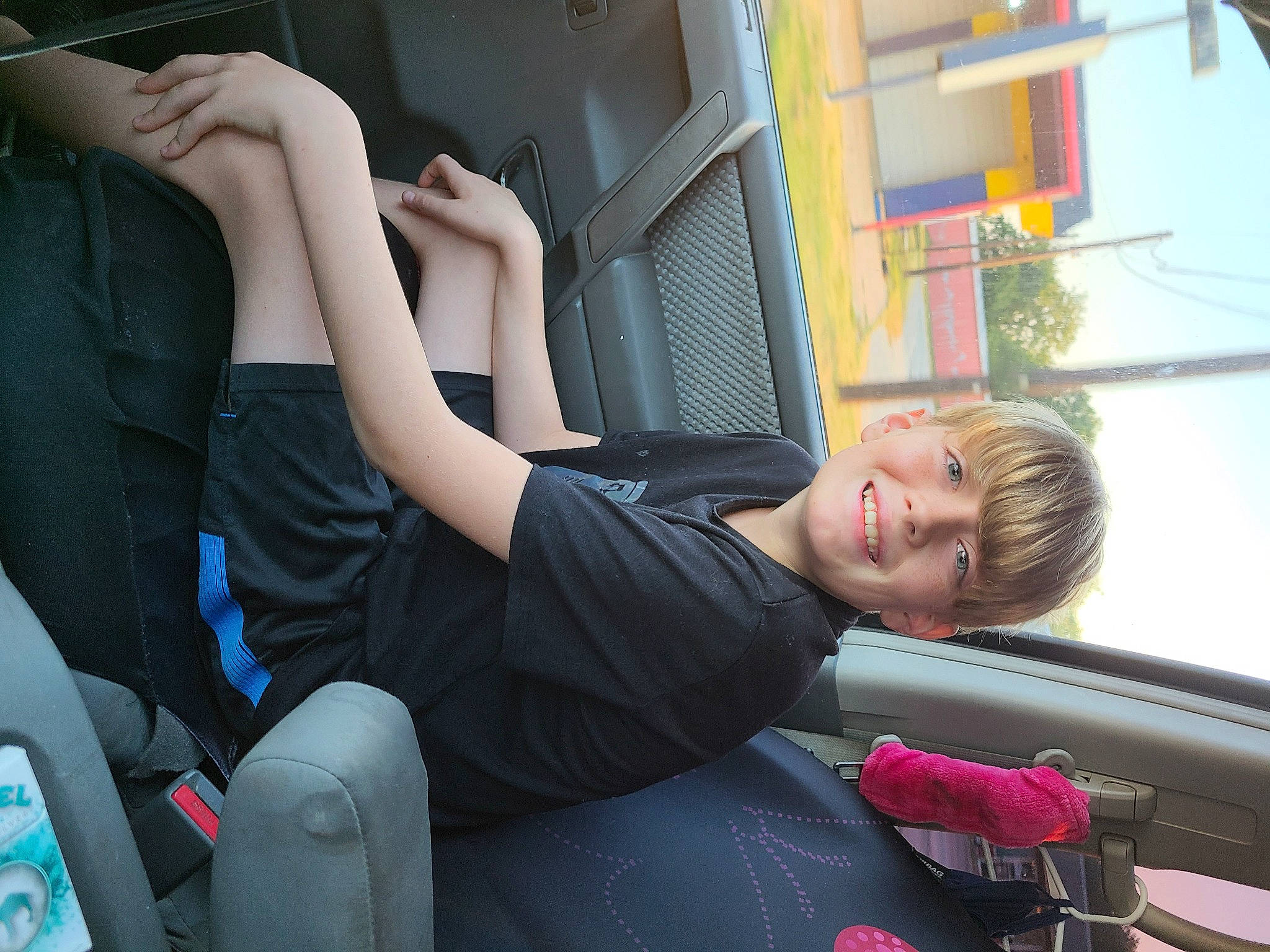 Preston Griffin joined the competition — help win amazing prizes! auto_part, automotive_design, car_seat, car_seat_cover, comfort, family_car, fun, head_restraint, human_leg, joy, knee, leisure, luxury_vehicle, motor_vehicle, passenger, person, sitting, smile, thigh, vehicle
