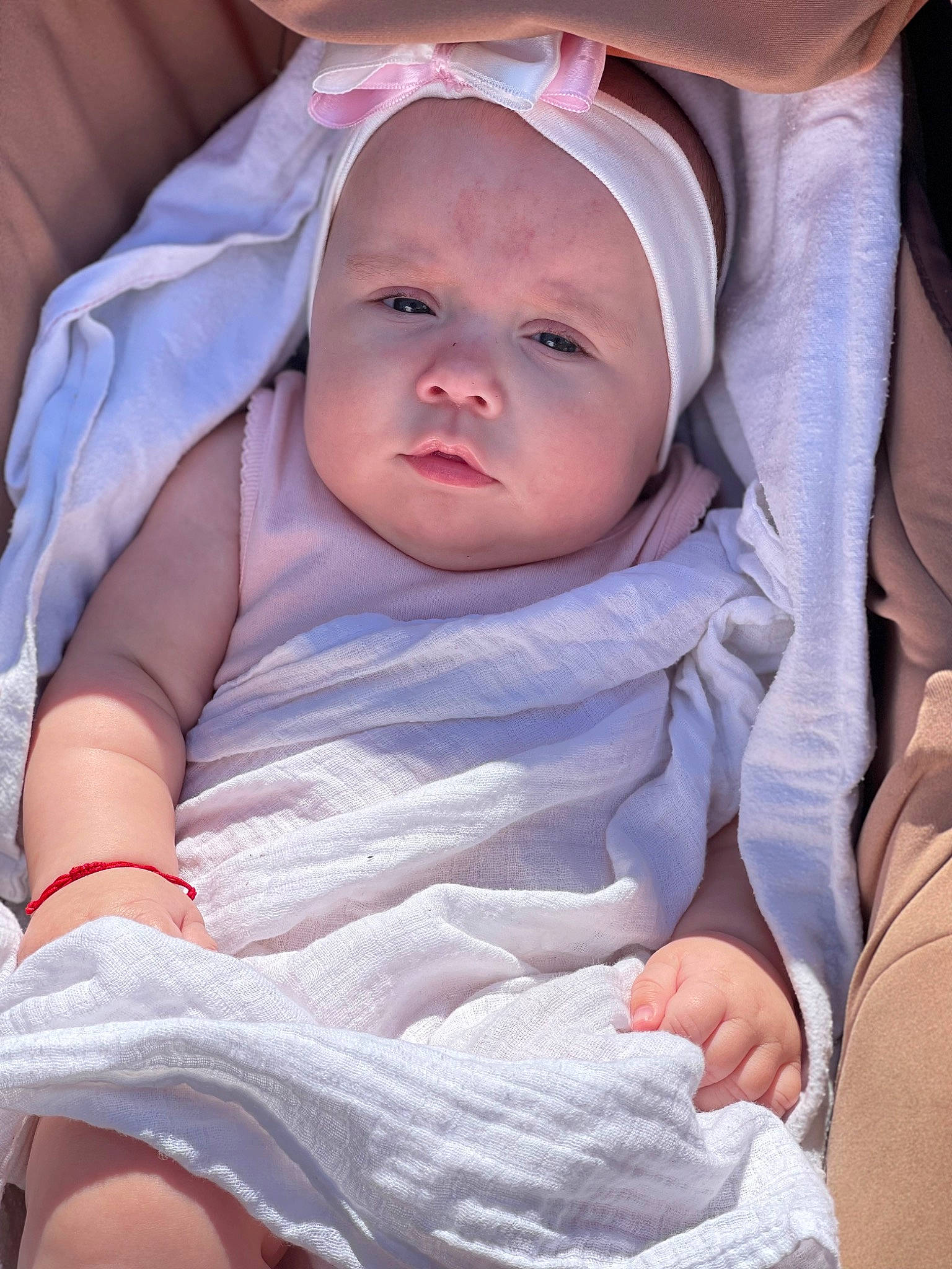 Daria Sofia is registered to the contest to win money with this photo: baby, baby_products, baby_safety, baby_toddler_clothing, cheek, child, comfort, fashion_accessory, finger, fun, happy, headwear, linens, mouth, nail, person, pink, skin, sleeve, thumb