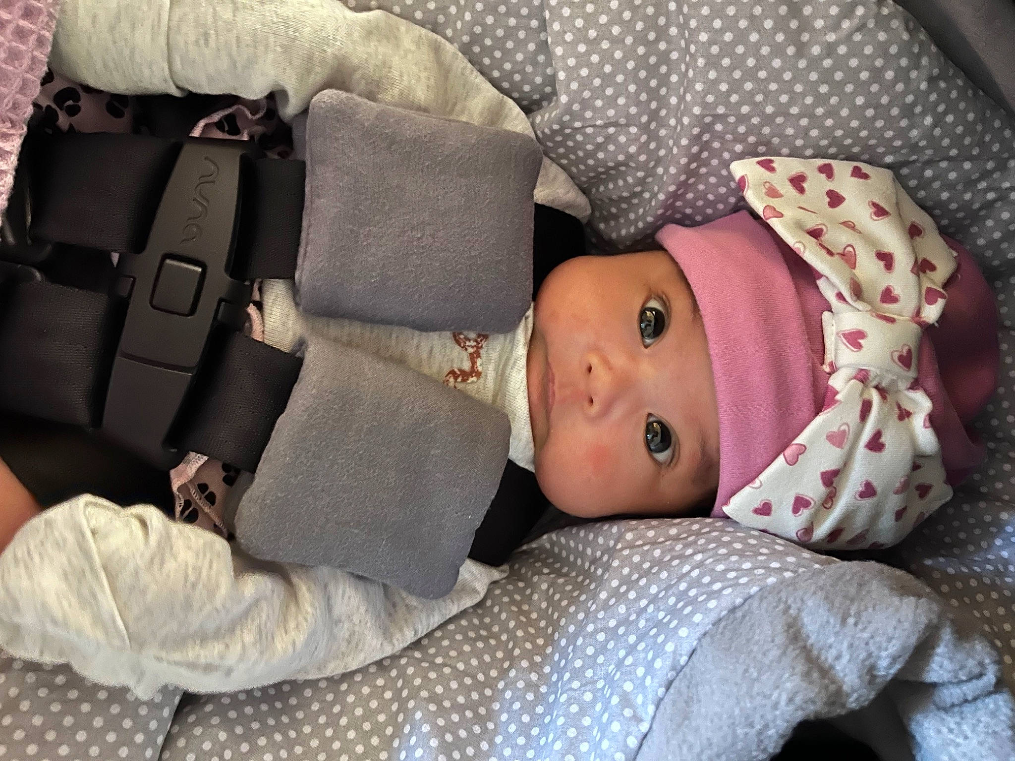 Emma joined the competition — help win amazing prizes! baby, baby_products, baby_safety, baby_sleeping, baby_toddler_clothing, beanie, car_seat, carmine, cheek, child, comfort, headwear, knit_cap, linens, pattern, person, sitting, skin, sleep, sleeve