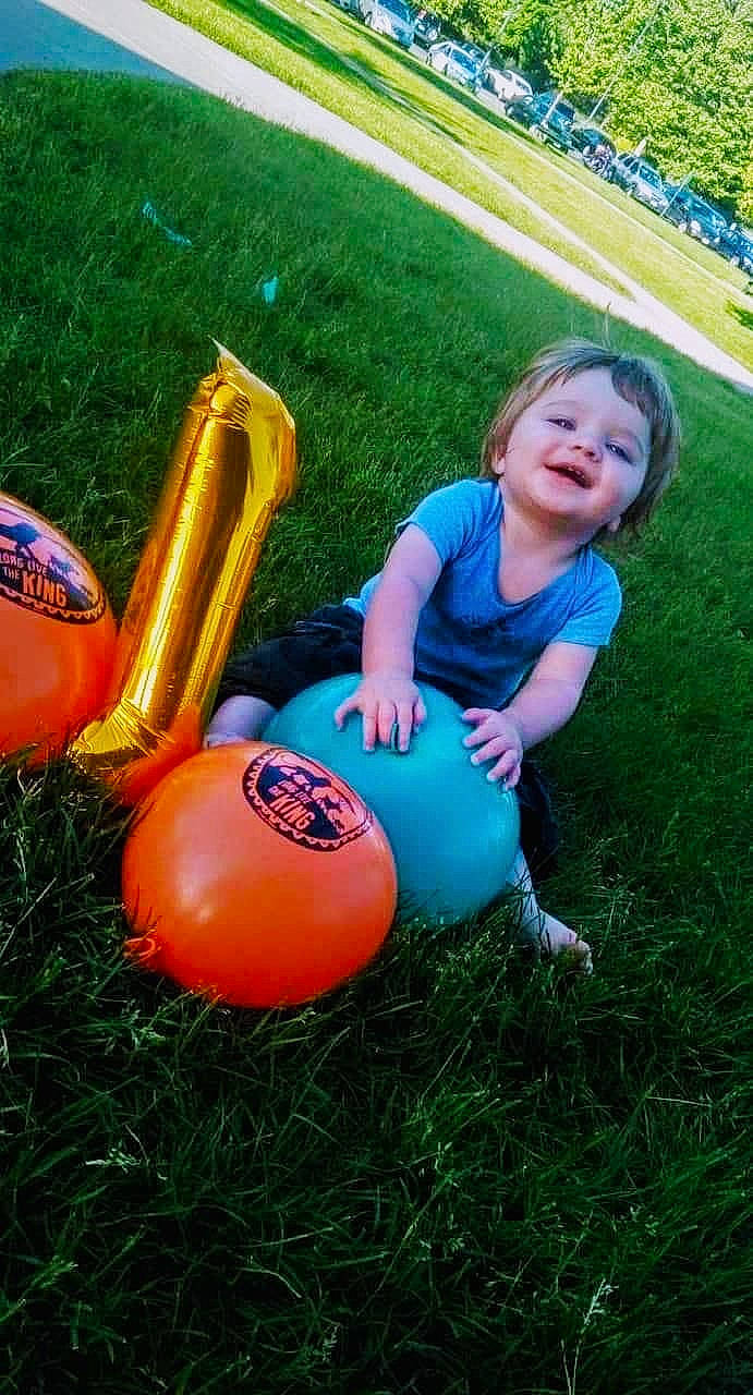 Kingslley joined the competition — help win amazing prizes! ball, child, fun, grass, lawn, leisure, person, play, toddler, yard