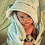 baby, bath_time, blanket, child, cozy, cute, expression, face, hand, hooded_towel, indoor, infant, pacifier, person, portrait, skin, soft_texture, towel, wrapped, young