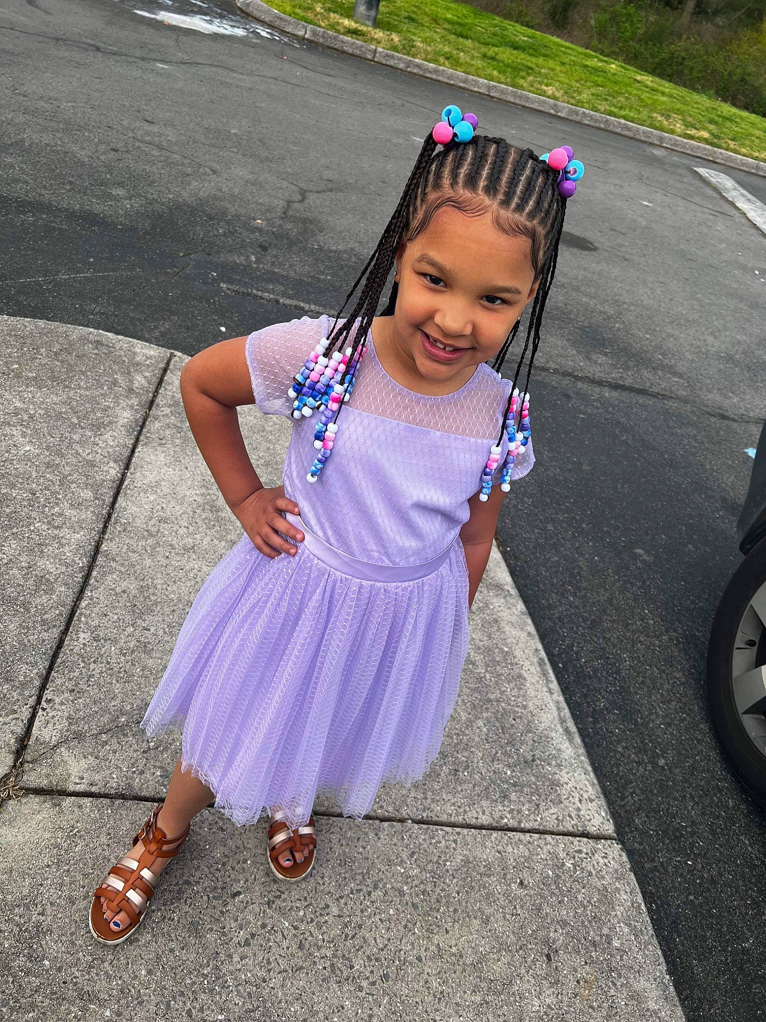 Amari joined the competition — help win amazing prizes! asphalt, baby_toddler_clothing, child, dress, electric_blue, footwear, fun, happy, human_leg, joy, magenta, person, pink, purple, recreation, road, road_surface, sandal, sidewalk, smile