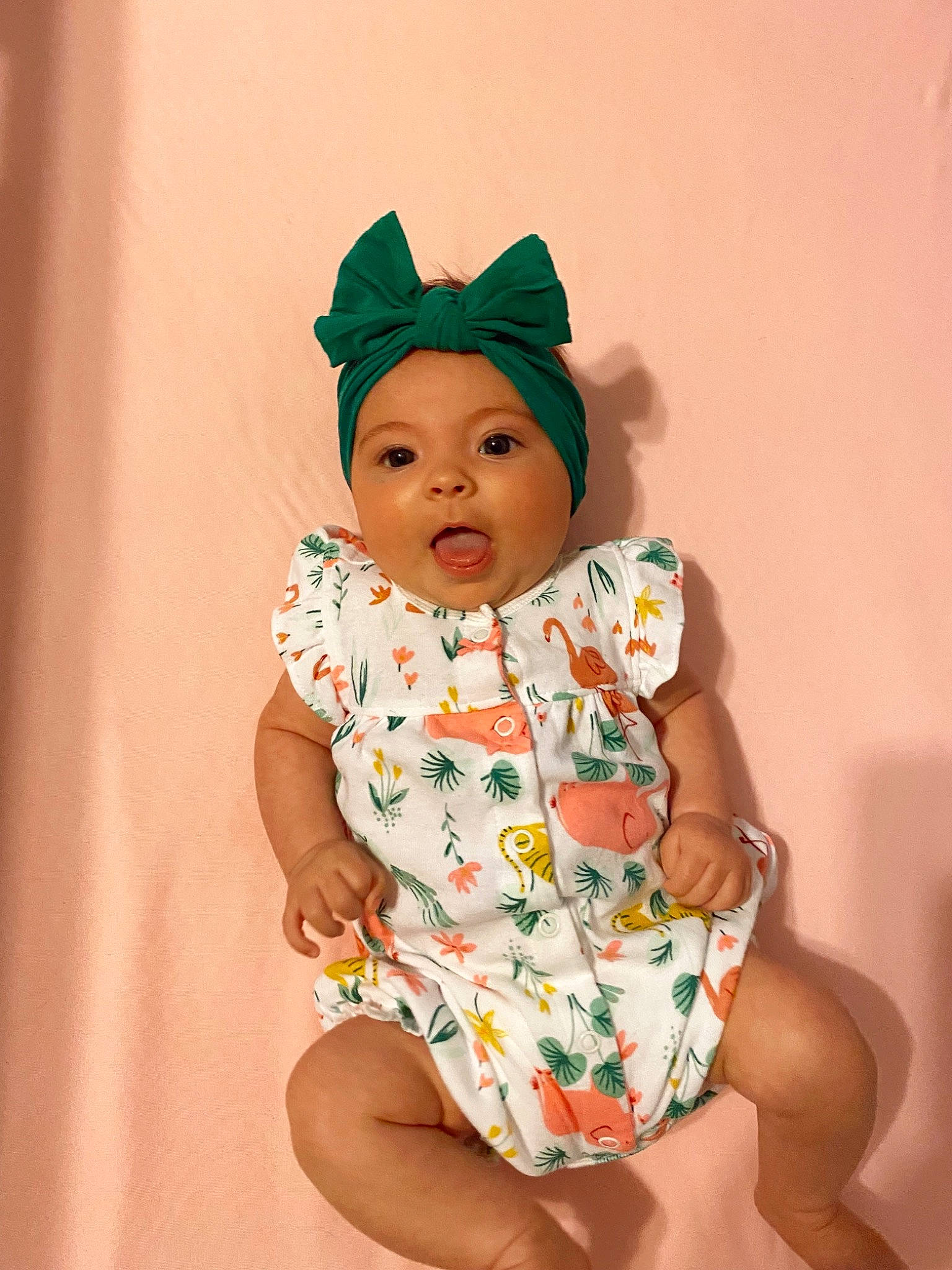 Esther joined the competition — help win amazing prizes! baby, baby_toddler_clothing, cap, child, costume_hat, day_dress, dress, event, eye, fun, happy, hat, headgear, headwear, one_piece_garment, pattern, peach, person, pink, sleeve