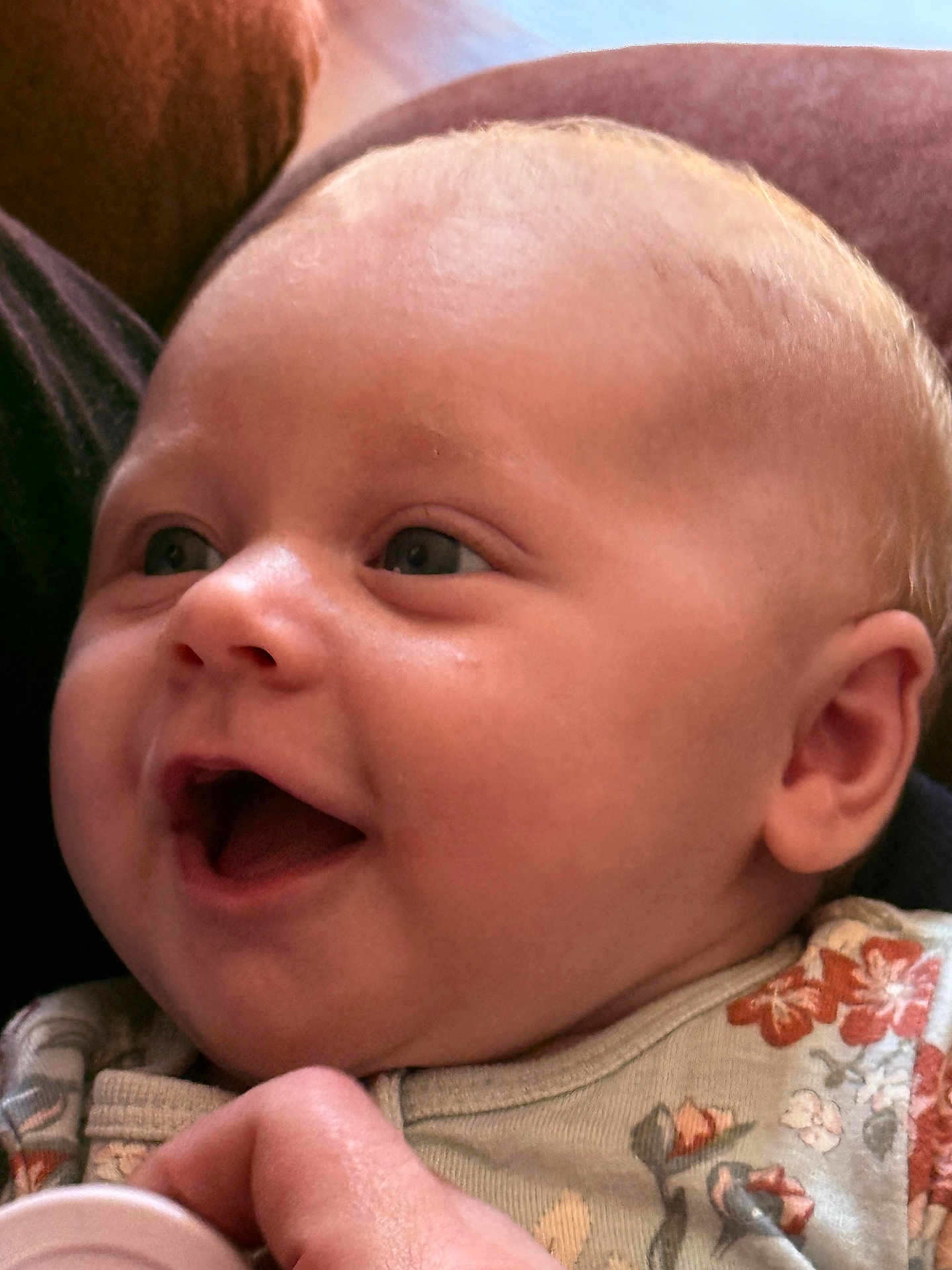 Brinlee is registered to the contest to win money with this photo: baby, infant, smile, happy, face, closeup, child, person, skin, head, hand, clothing, pattern, floral, cute, expression, young, indoors, portrait, joy